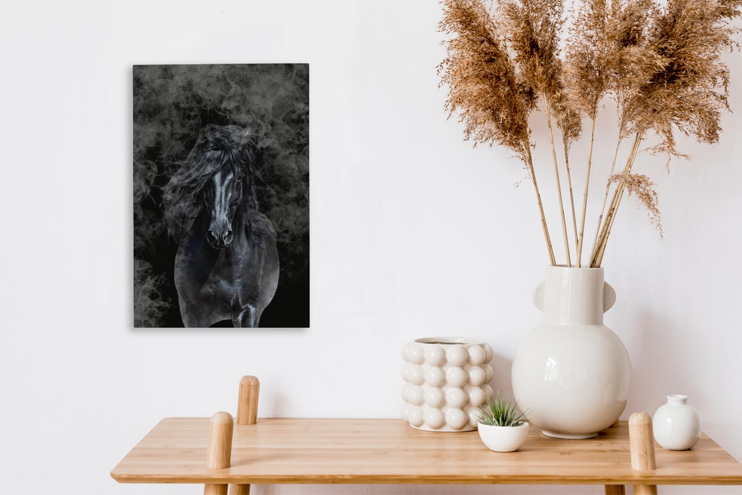 OneMillionCanvasses® Leinwandbild Pferd Smoke, Gemälde, cm 20x30 (1 bespannt Zackenaufhänger, inkl. - Schwarz - Leinwandbild fertig St)
