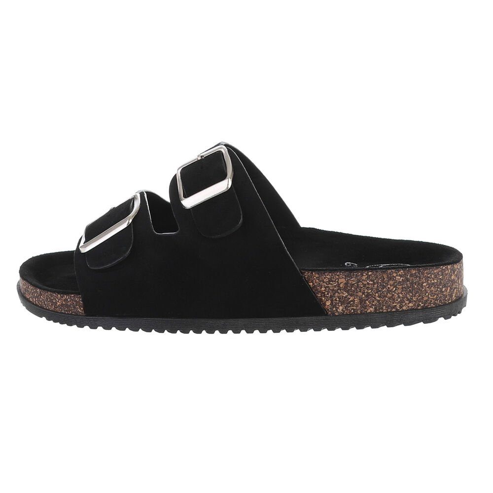 Ital-Design Damen Komfort Sandale mit Schnallen für Freizeit und Alltag Pantolette (79389764) Flach Pantoletten in Schwarz