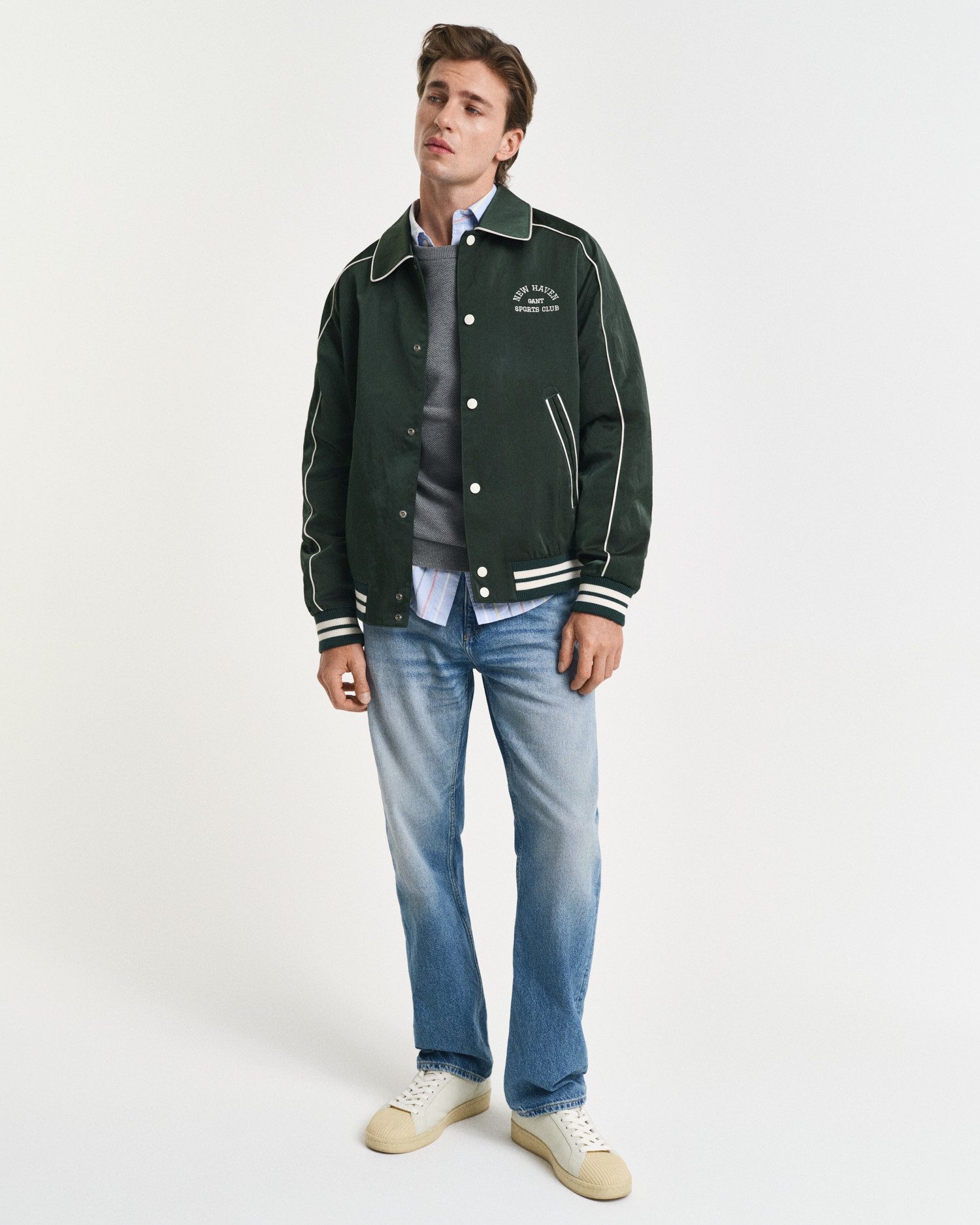 Gant Rundhalspullover COTTON PIQUE C-NECK mit Logostickerei auf der Brust