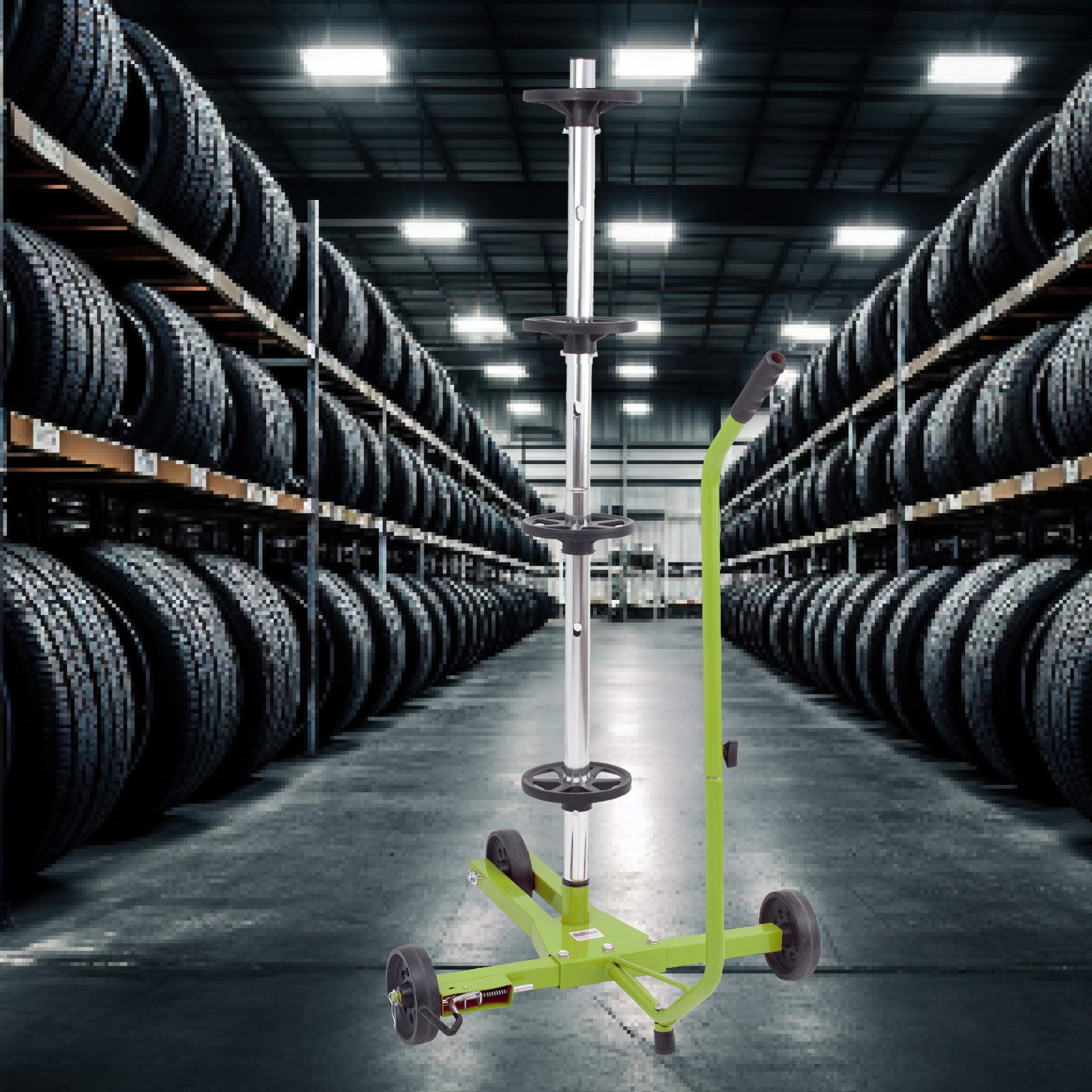 TRUTZHOLM Wheeled Tire Rack Trolley, Single Handle, Tire Stand, Car Tire Cart, Rim Stand for Cars, for 4 Tires, up to 720 mm Tire Width, 1 Piece, Space-Saving