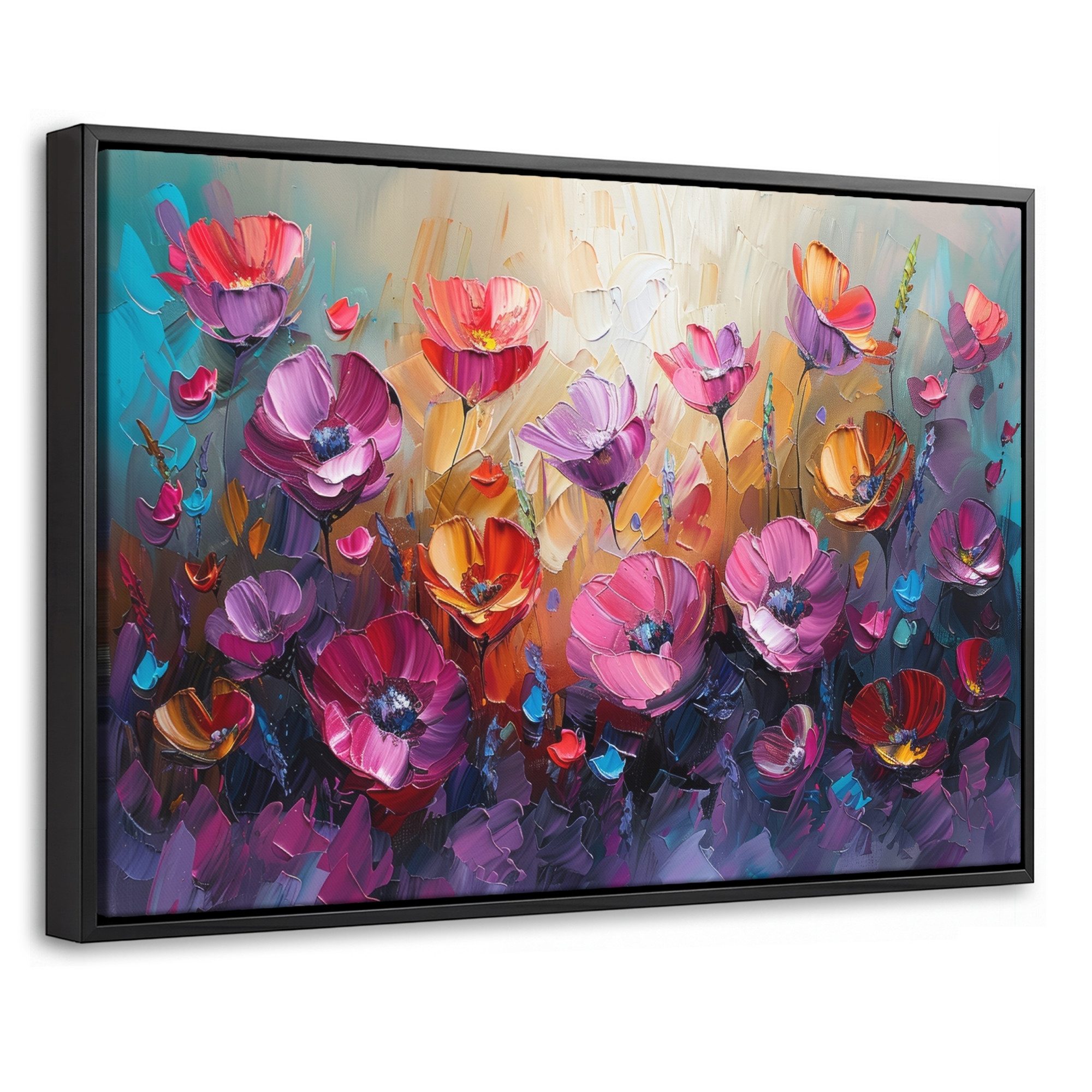 OneMillionCanvasses® Leinwandbild mit Rahmen - Blumen - Lila - Farbenfroh - Handbemalt - Kunst, Fotodruck (1 St), Bilder, Zimmer Wand Bild Dekoration 30x20cm