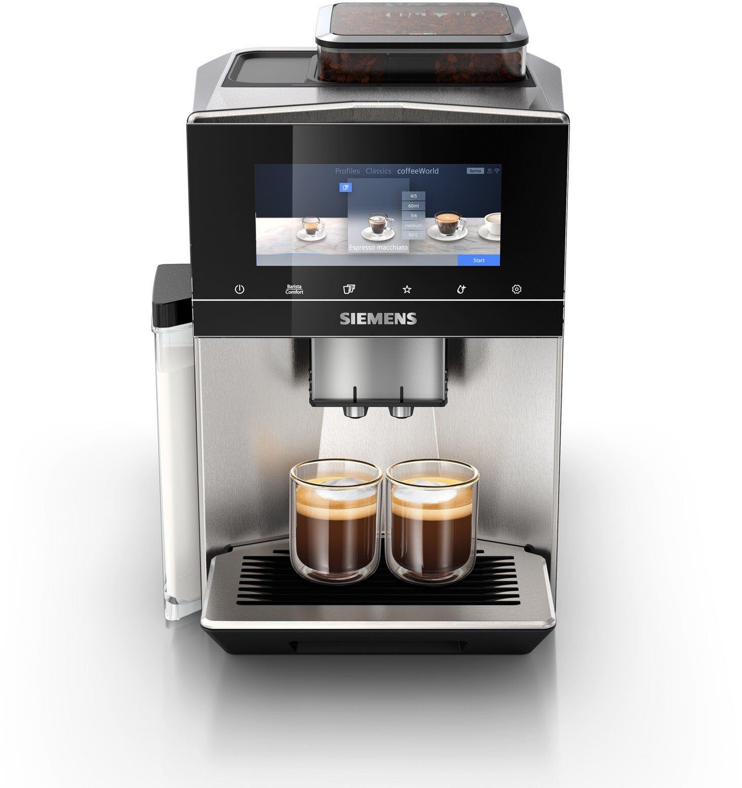 SIEMENS Kaffeevollautomat EQ900 TQ903D43, intuitives 6,8" TFT-Display, Geräuschreduzierung, App-Steuerung, Barista-Modus, AromaSelect, 3 Profile, edelstahl