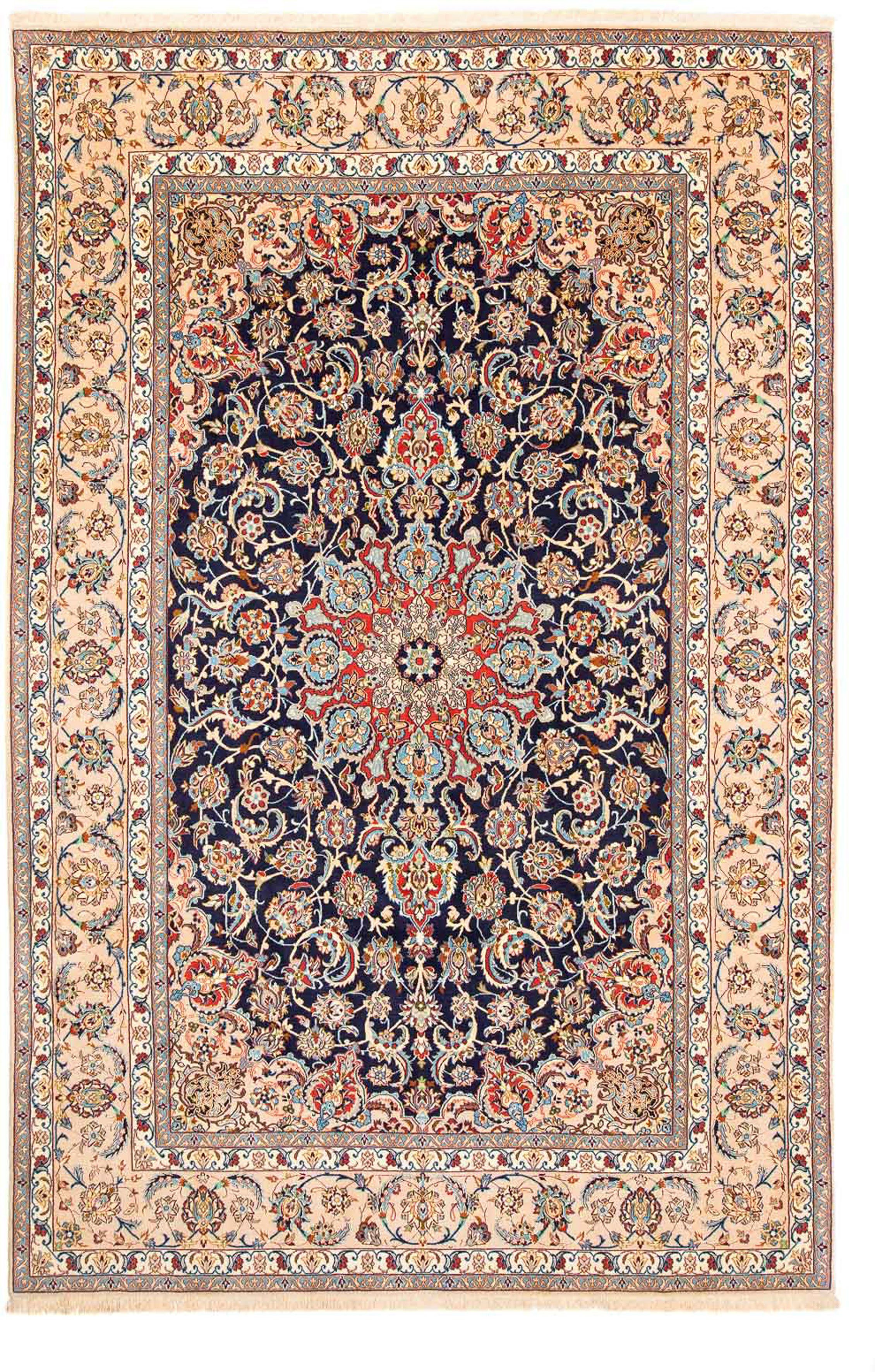 Wohnzimmer, cm - dunkelblau, - 6 Einzelstück - 308 - 200 Premium Höhe: Orientteppich Handgeknüpft, Isfahan x morgenland, mm, mit Perser rechteckig, Zertifikat