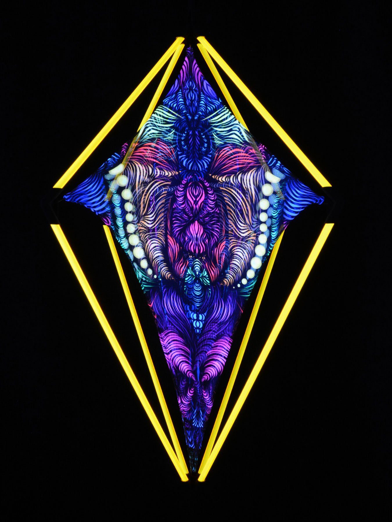 Field Neon PSYWORK leuchtet Schwarzlicht "Mesh Gelb Yellow", Wanddekoobjekt Magnetic Dekoobjekt unter UV-aktiv, Schwarzlicht snap-2gether