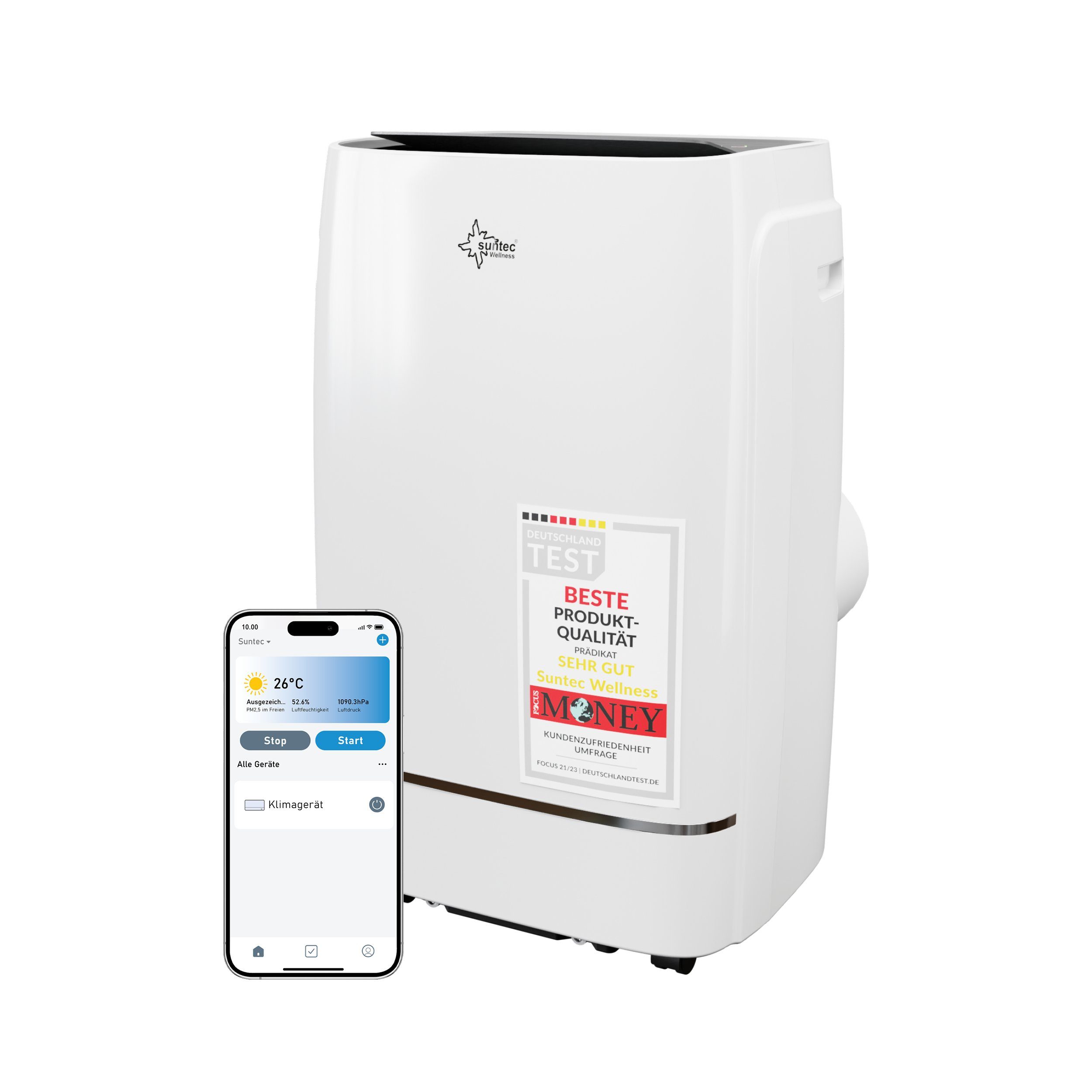 Suntec Wellness 4-in-1-Klimagerät Advance 12.000 App, Mobile Klimaanlage  für Räume bis 130 m³, Kühler, Heizer & Entfeuchter