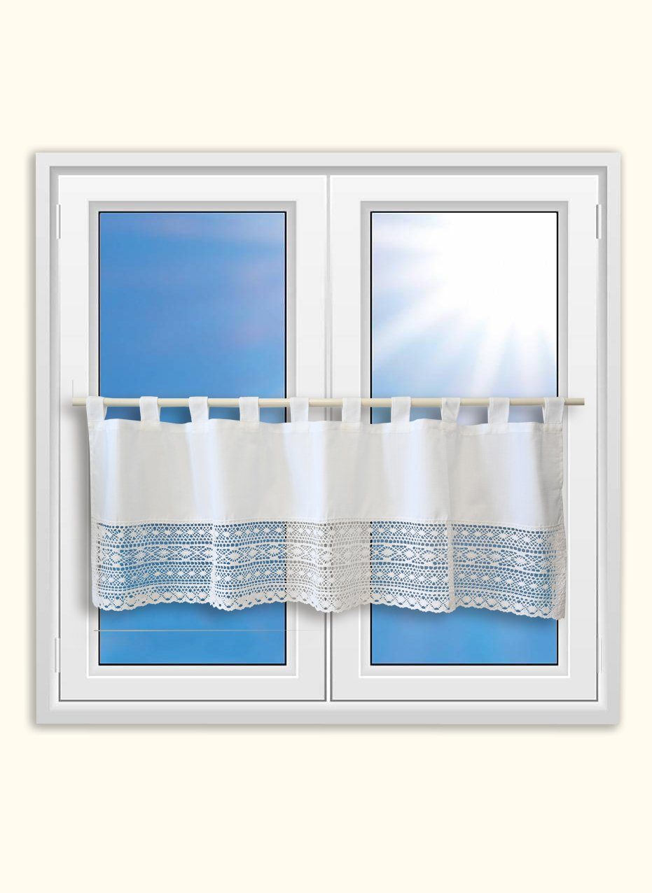 Clever-Kauf-24 Scheibengardine Schlaufen Panneaux mit Klöppelspitze, 2482, Größe HxB ca. 48x140cm, (1 St), Schlaufen, Scheibengardine