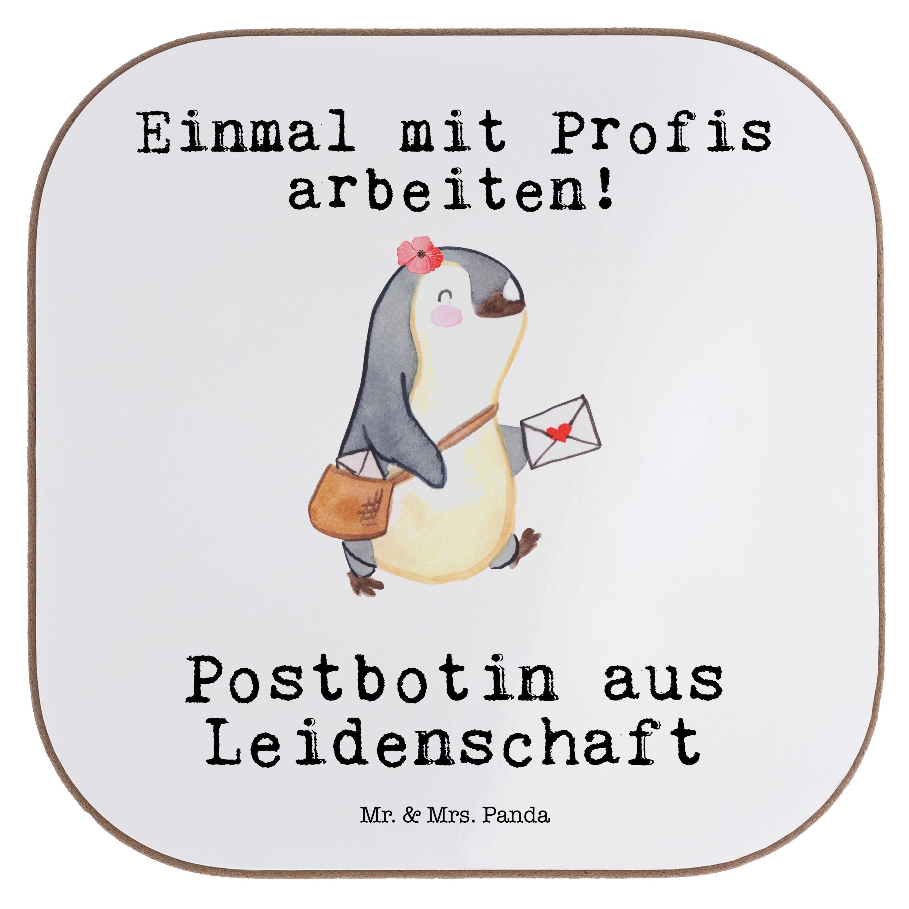 Mr. & Mrs. Panda Getränkeuntersetzer Postbotin aus Leidenschaft - Weiß - Geschenk, Glasuntersetzer, Geträn, 1-tlg.