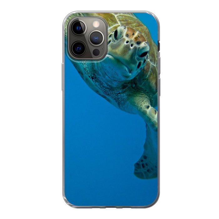 MuchoWow Handyhülle Fotodruck Augenkontakt mit Schildkröte Handyhülle Apple iPhone 13 Pro Smartphone-Bumper Print Handy