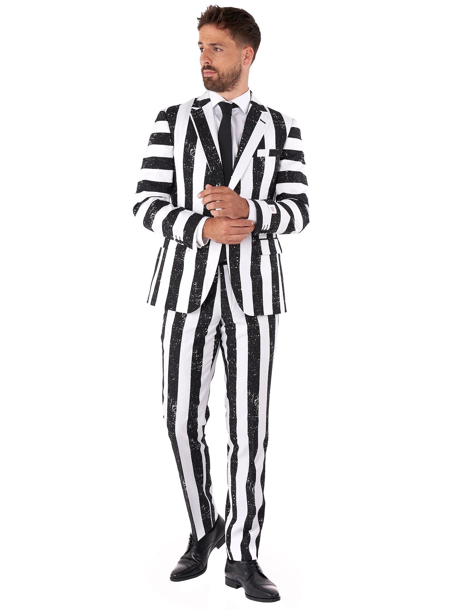 Opposuits Partyanzug Beetlejuice Anzug, Schwarz-weiß gestreifter Anzug zum Film 'Beetlejuice Beetlejuice'