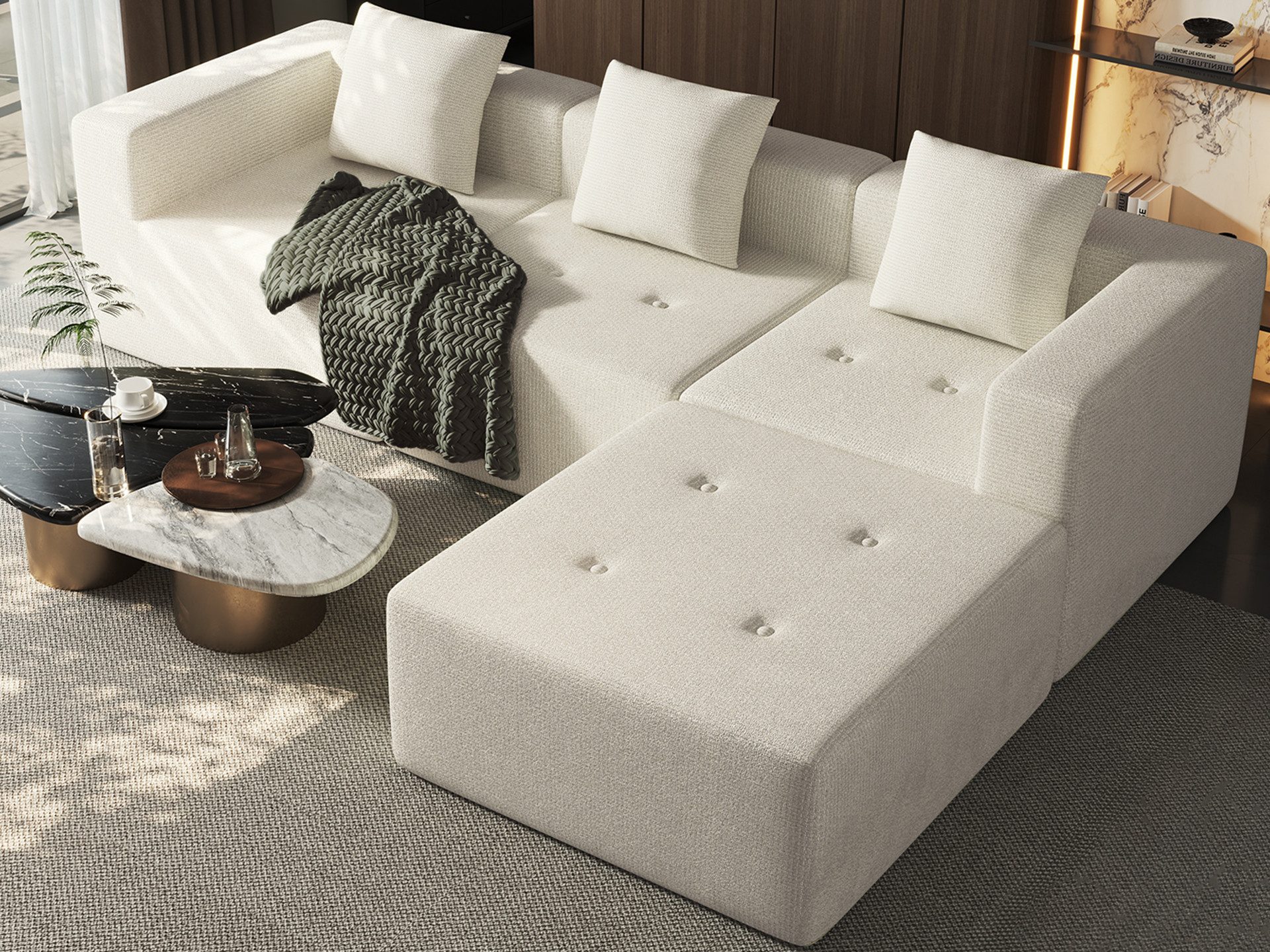 Lexzurn Ecksofa Sofa mit Federkern Widersteht dem Durchsitzen, B: 258.5cm Schlafsofa, mit großer Chaiselongue & 3 Zierkissen, Chenille-Struktur keine Montage erforderlich