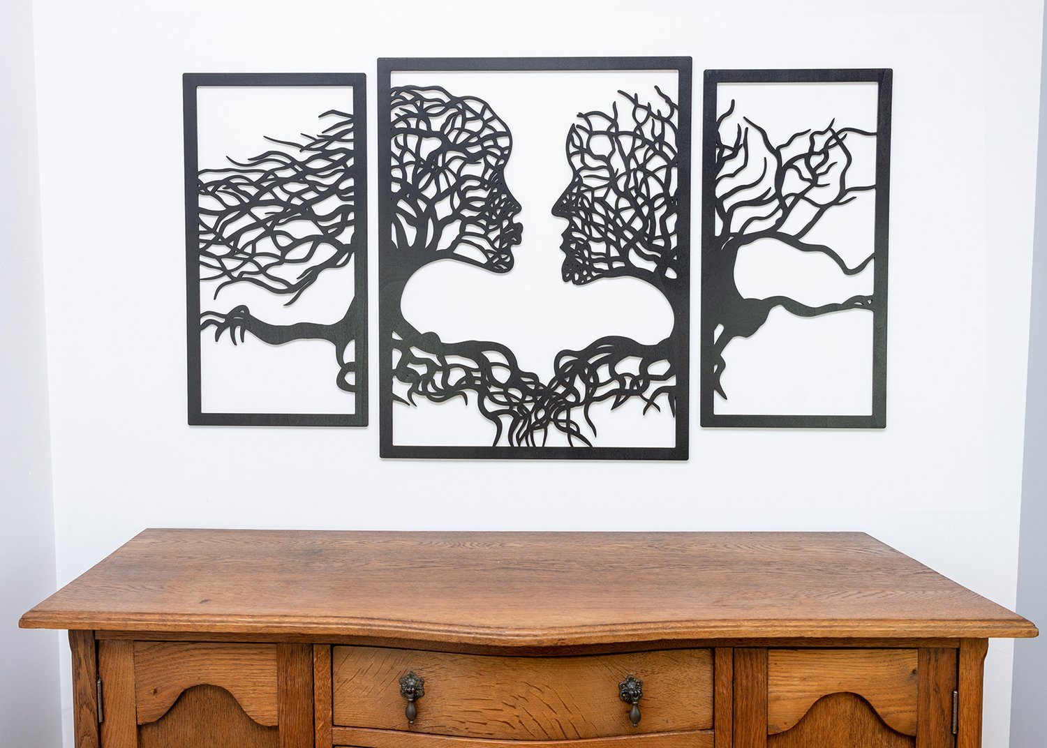 ORNAMENTI Mehrteilige Bilder 3D grosse Wanddeko, Gesichter Baum Holzbild, Handarbeit