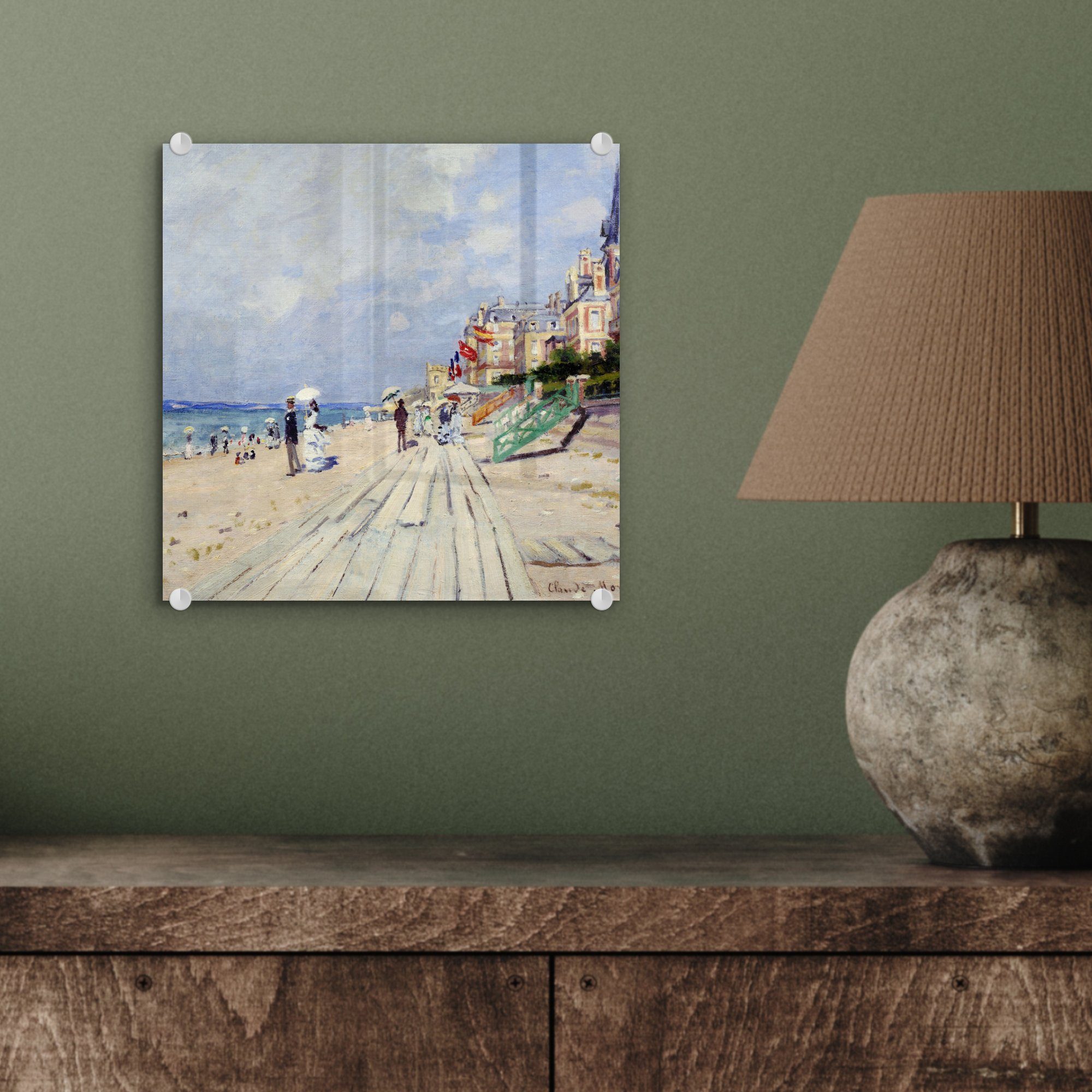 Acrylglasbild Glasbilder (1 MuchoWow Bilder St), - auf Claude - - von Foto Monet, Glas auf Glas Trouville Promenade Wandbild - Die Wanddekoration