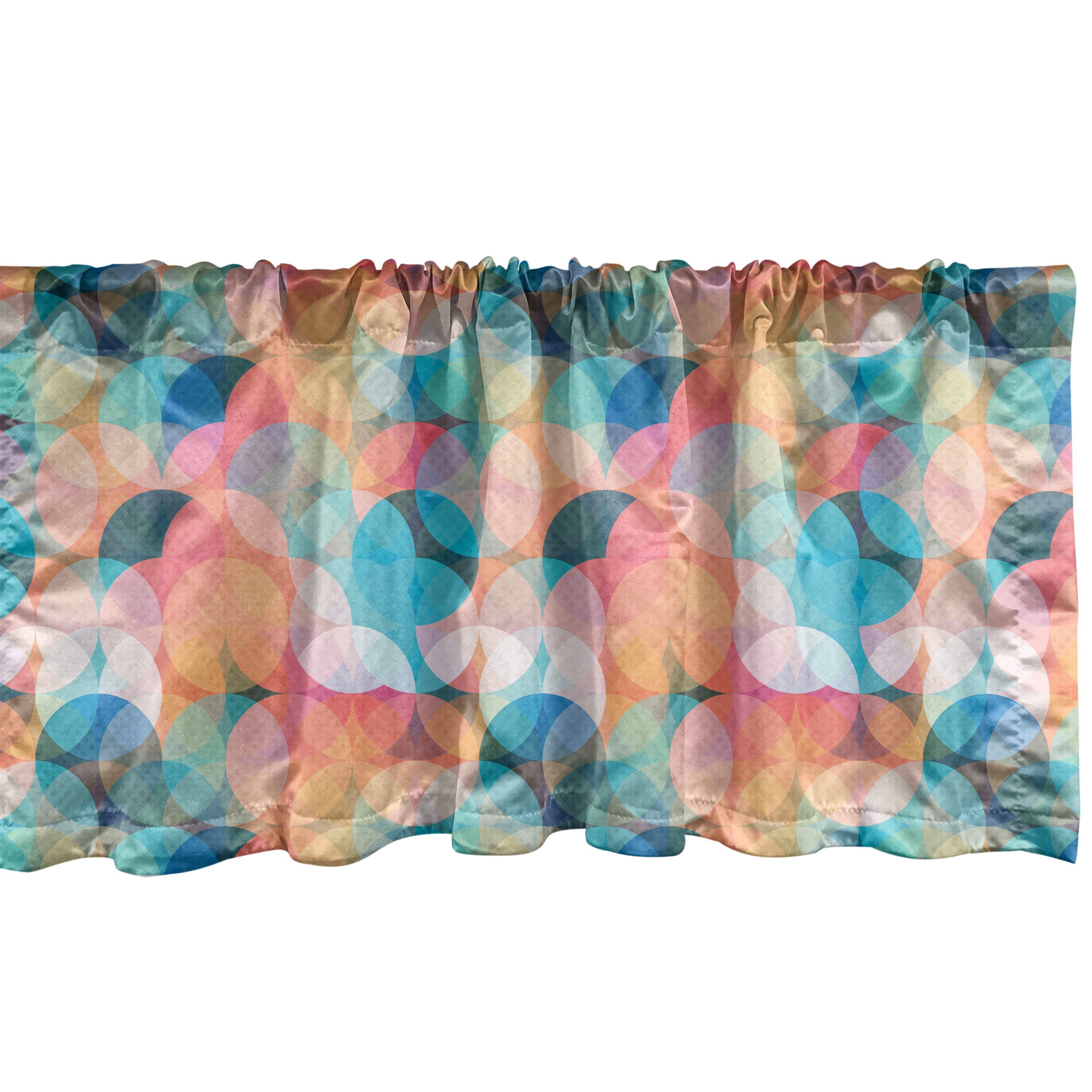 Scheibengardine Vorhang Volant für Küche Schlafzimmer Dekor mit Stangentasche, Abakuhaus, Microfaser, Kreise Boho Regenbogen-Farben