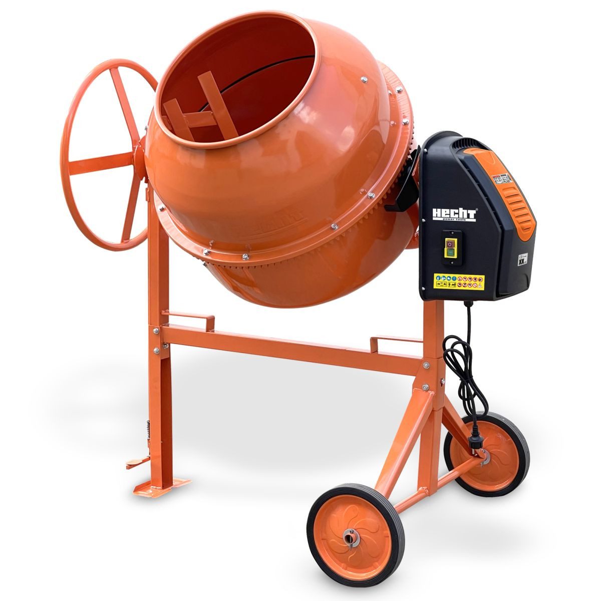 Hecht Betonmischer Mörtelmischer 2223, 1100W, 200L Volumen, 26 U/min, Ø 415 mm, 270 mm Räder, IP44 & Schutzklasse II