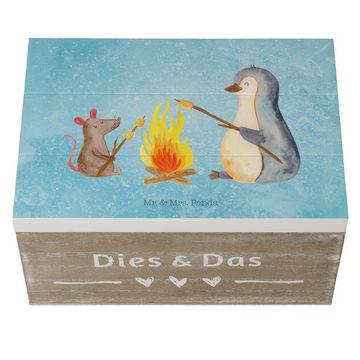 Mr. & Mrs. Panda Dekokiste 22 x 15 cm Pinguin Lagerfeuer - Eisblau - Geschenk, Geschenkdose, Eri (1 St), Vielseitig nutzbar