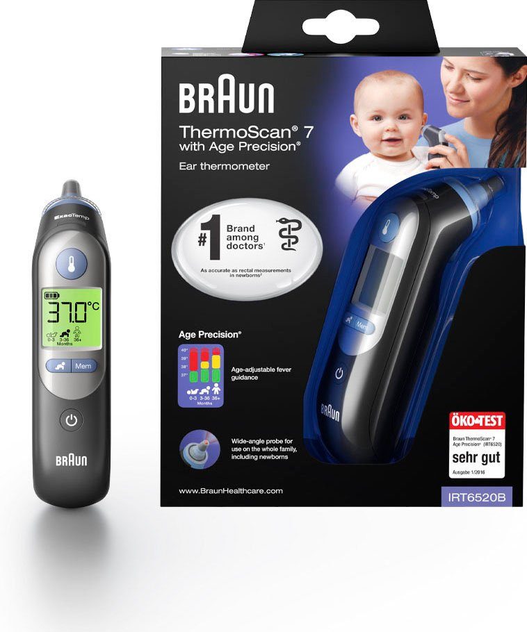 Braun Fieberthermometer ThermoScan® 7 Ohrthermometer mit Age Precision® - IRT6520B, Für alle Altersgruppen geeignet, einschließlich Neugeborener