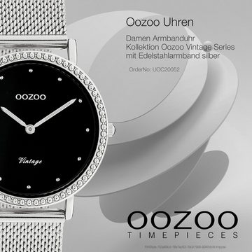OOZOO Quarzuhr Oozoo Damen Armbanduhr OOZOO Vintage, Damenuhr rund, mittel (ca. 34mm) Edelstahlarmband, Fashion-Style