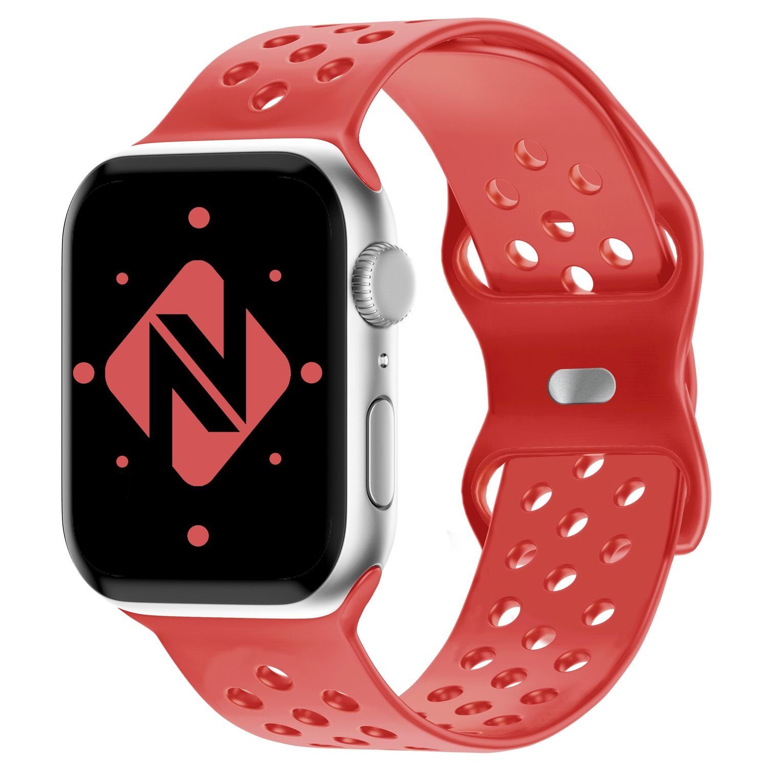 Nalia Smartwatch-Armband Apple Watch 42mm/44mm/45mm/49mm, Gelochtes Silikon Ersatzband / für Sport Fitness Uhr / Atmungsaktiv Pastell Rot