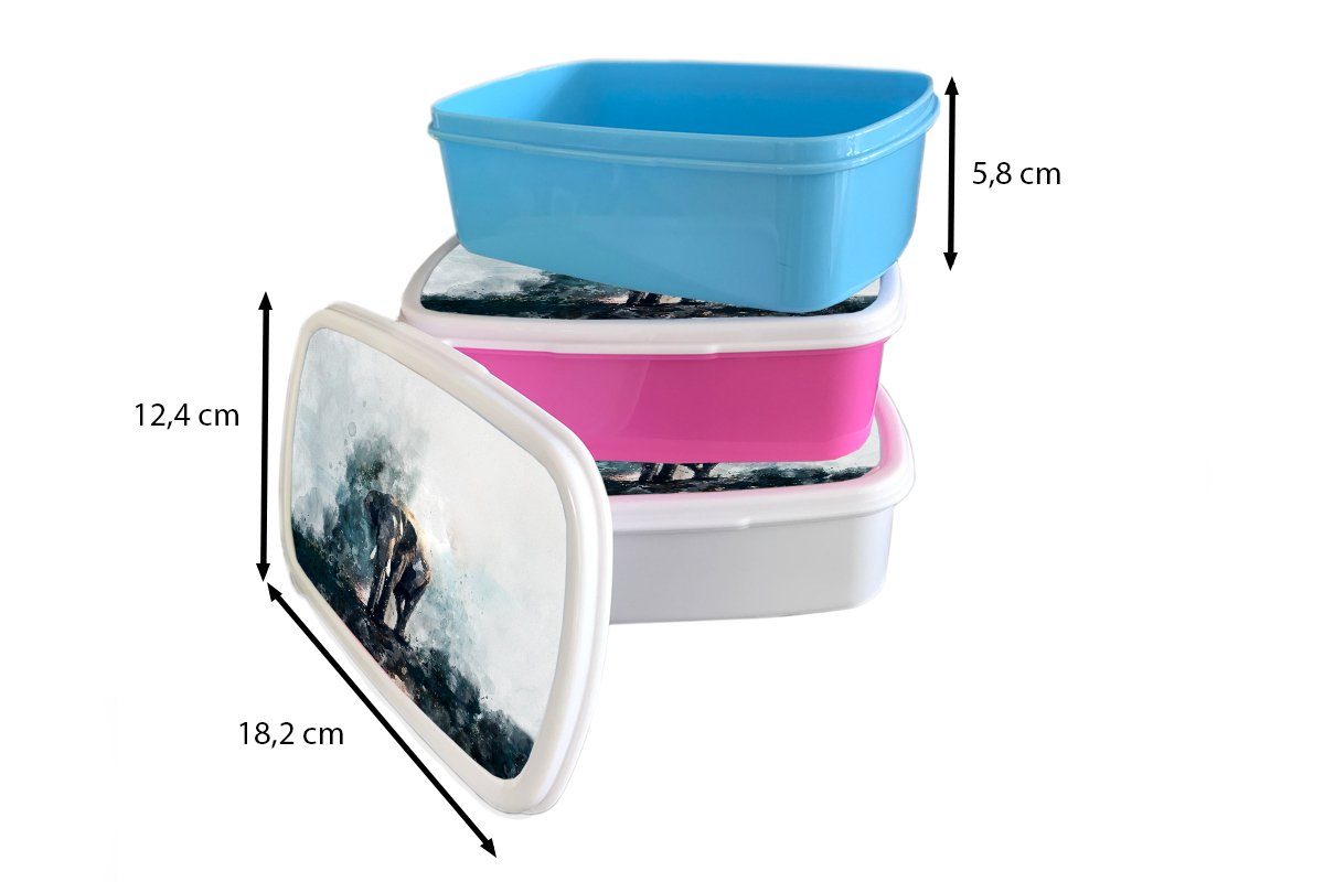 Snackbox, Aquarell Lunchbox Brotdose Mädchen, - - rosa (2-tlg), für Brotbox Kunststoff, Kunststoff Erwachsene, Blau, Elefant Kinder, MuchoWow