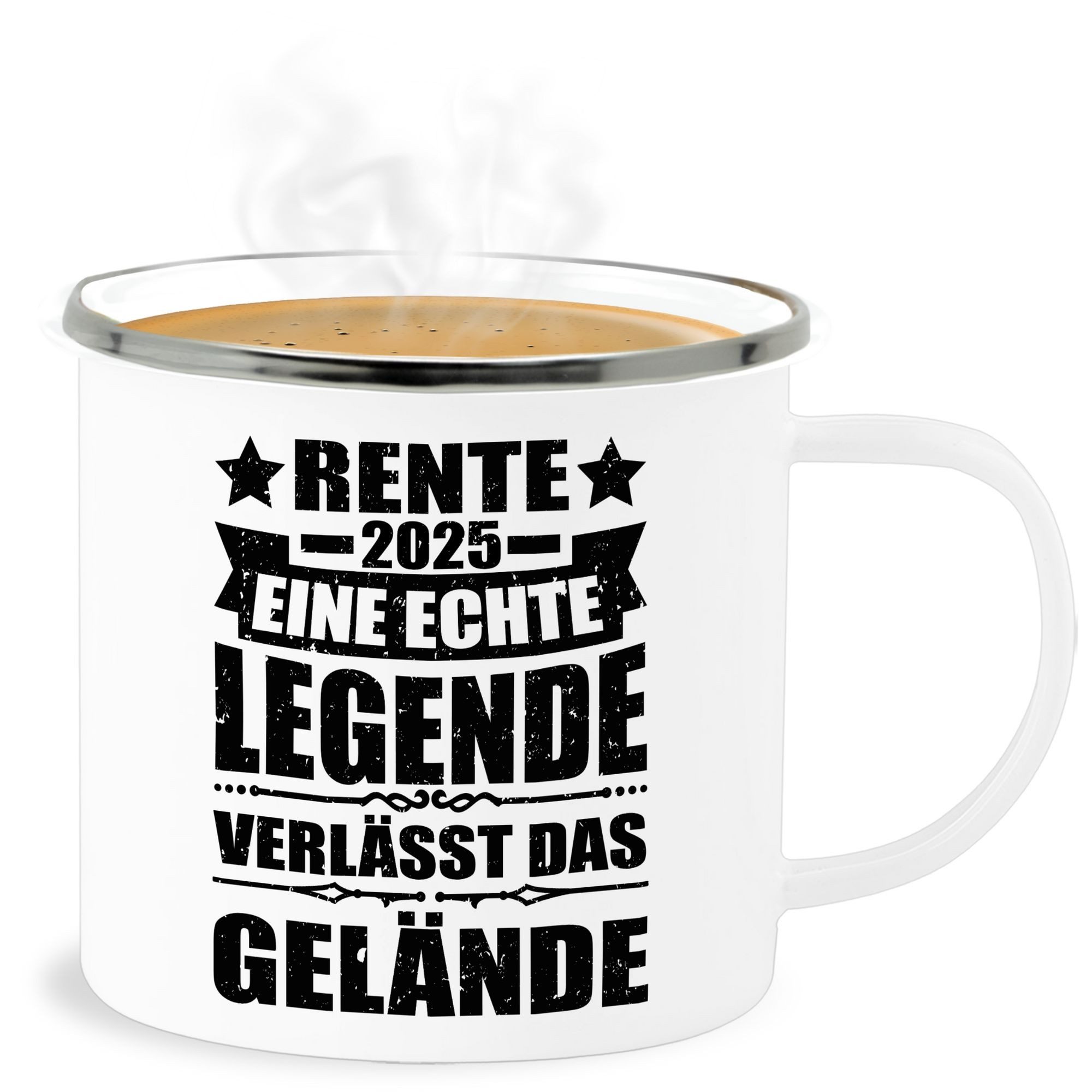 Shirtracer Becher Rente 2025 - Legende verlässt das Gelände, 1-tlg., Stahlblech, Rentner Rente