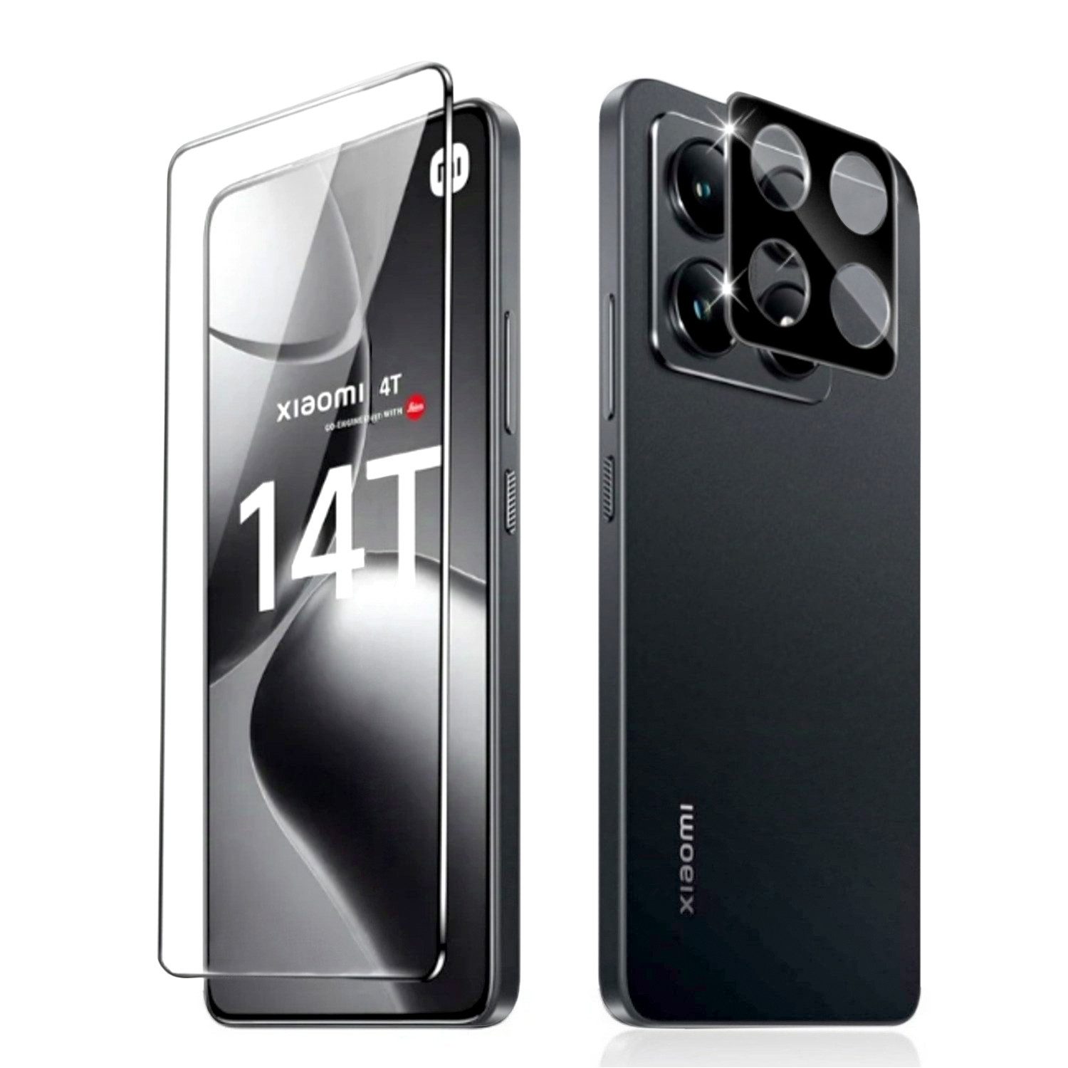 CLM-Tech Displayschutzglas 1X Schutzfolie für Xiaomi 14t Panzerfolie 1X Kameraschutz für Xiaomi 14t, 2er Set Kameraglas Panzerglas Displayschutz 9H Glas, 2 Stück, Unterstützt Fingerabdruck-ID