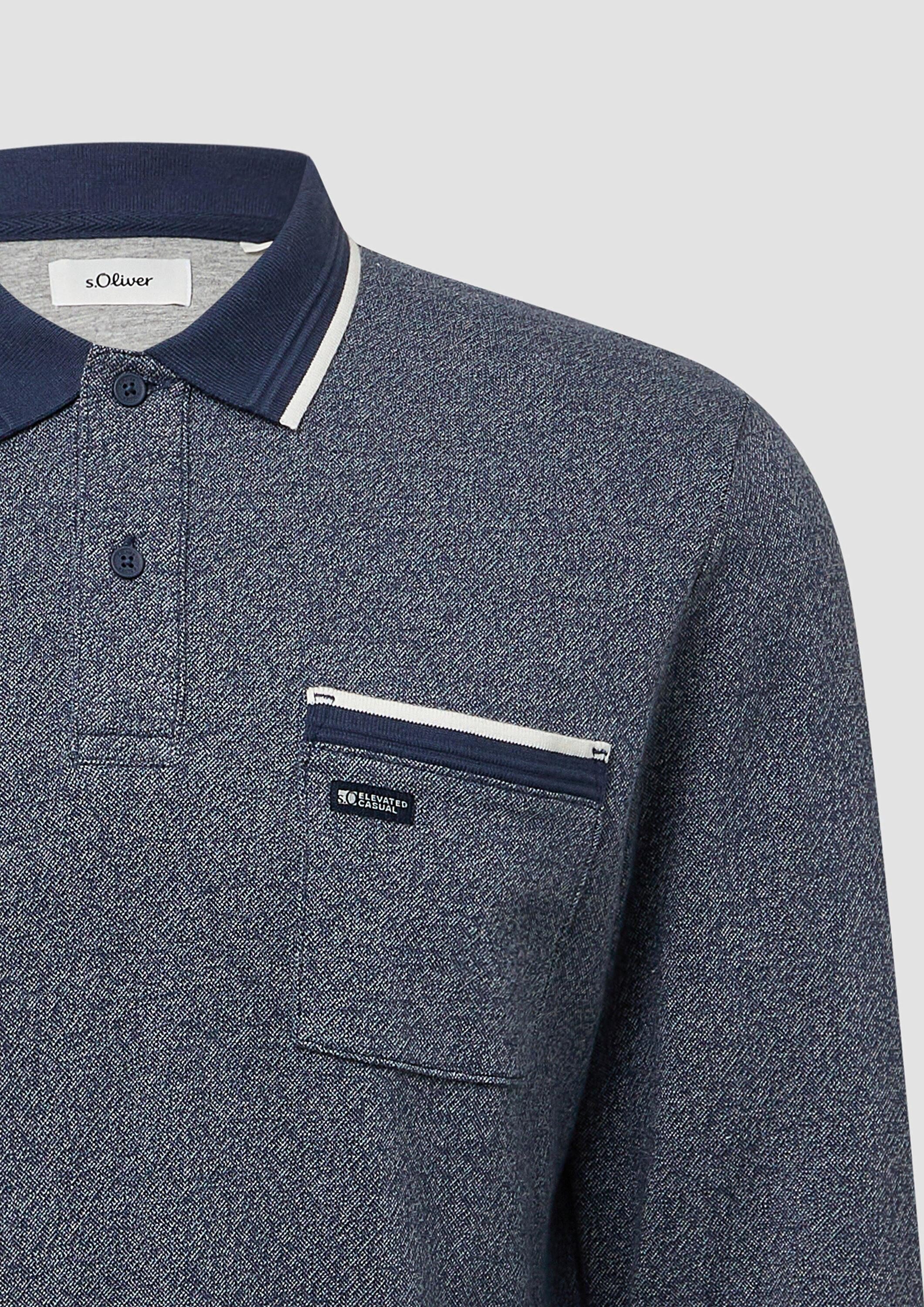 s.Oliver Langarmshirt Polo-Shirt Langarm-Polo mit Bündchen in Melange-Optik