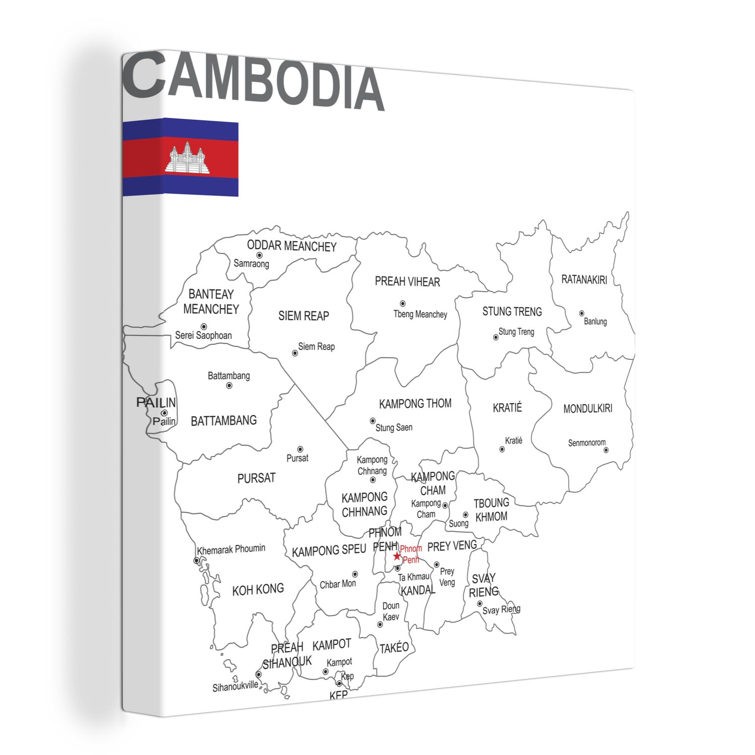 OneMillionCanvasses® Leinwandbild Illustration der Bezirke in Kambodscha, (1 St), Leinwand Bilder für Wohnzimmer Schlafzimmer