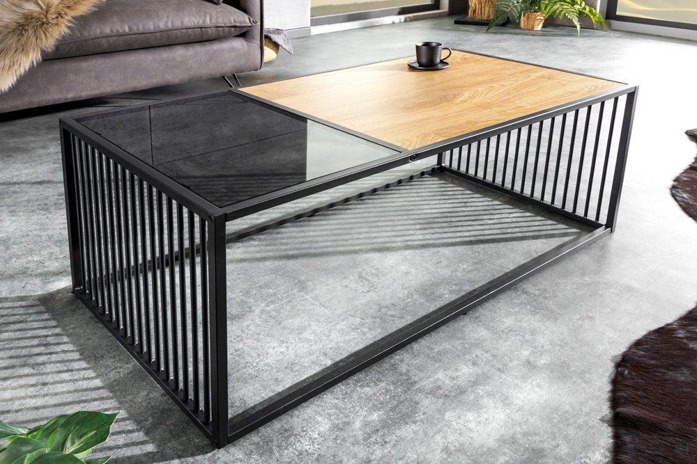 riess-ambiente Couchtisch ARCHITECTURE 100cm schwarz / natur (Einzelartikel, 1-St), Wohnzimmer · Glas · Metall · Holz-Optik · Industrial Design braun