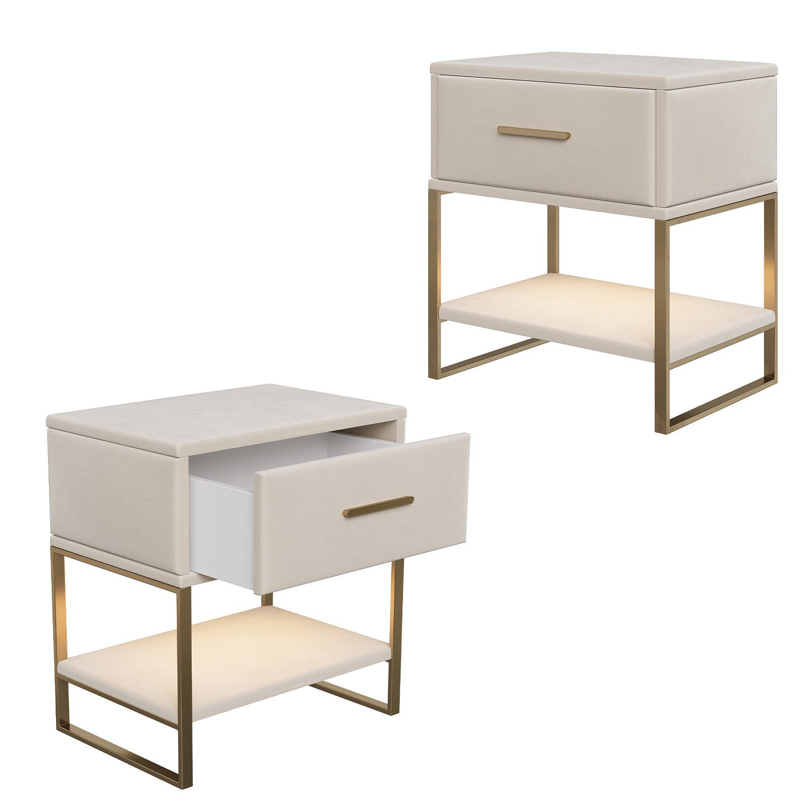 FUROKOY Nachttisch 2er set Nachtschrank mit Schubladen, Beistelltisch mit Metallbeine (Sofatisch Beistelltisch mit 1 Schubladen, Beige Samt), Schubladenschrank für Schlafzimmer Flur Wohnzimmer, 40 x 31 x 50 cm