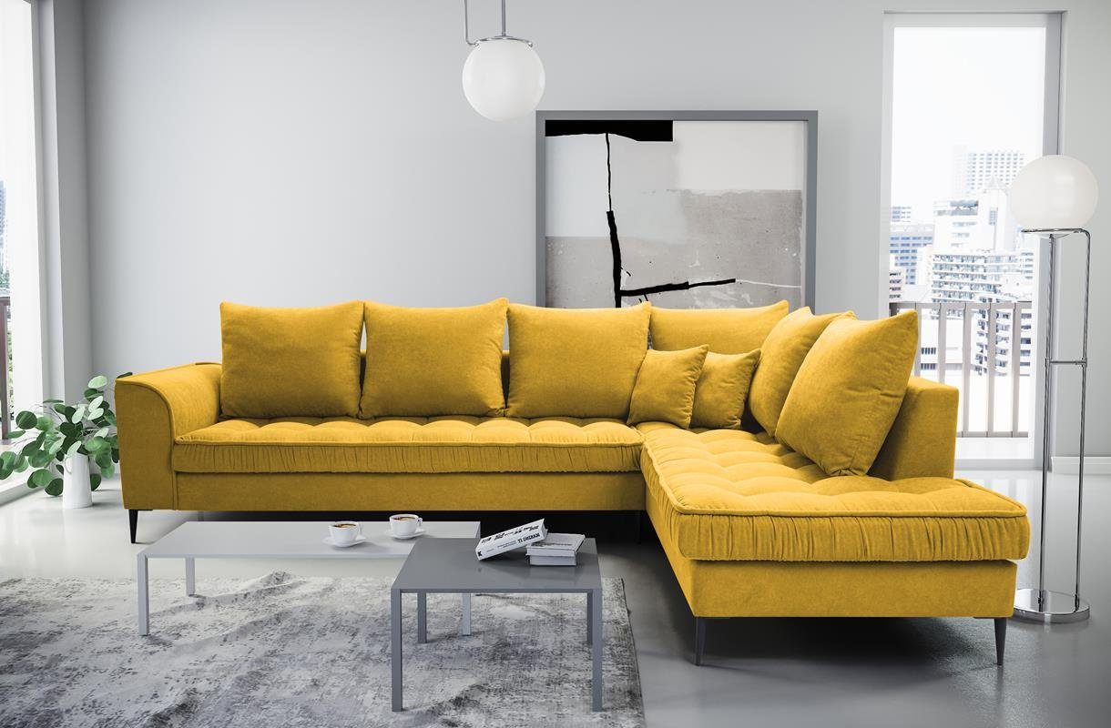 Loungemöbel, gepolsterter mit 40) Wellenfedern, im Rückenlehne, Wohnzimmersofa Beautysofa modernes stillvoles Design (soro Gelb Polsterecke inklusive L-Form ELEN, Polsterecke