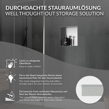 LuxeBath Duschwand Wandnische Einbauregal Duschablage Einzelregal, Edelstahl, Edelstahl 30x30x10cm Silber Flexibler Einbau Befliesbar Badutensiliena