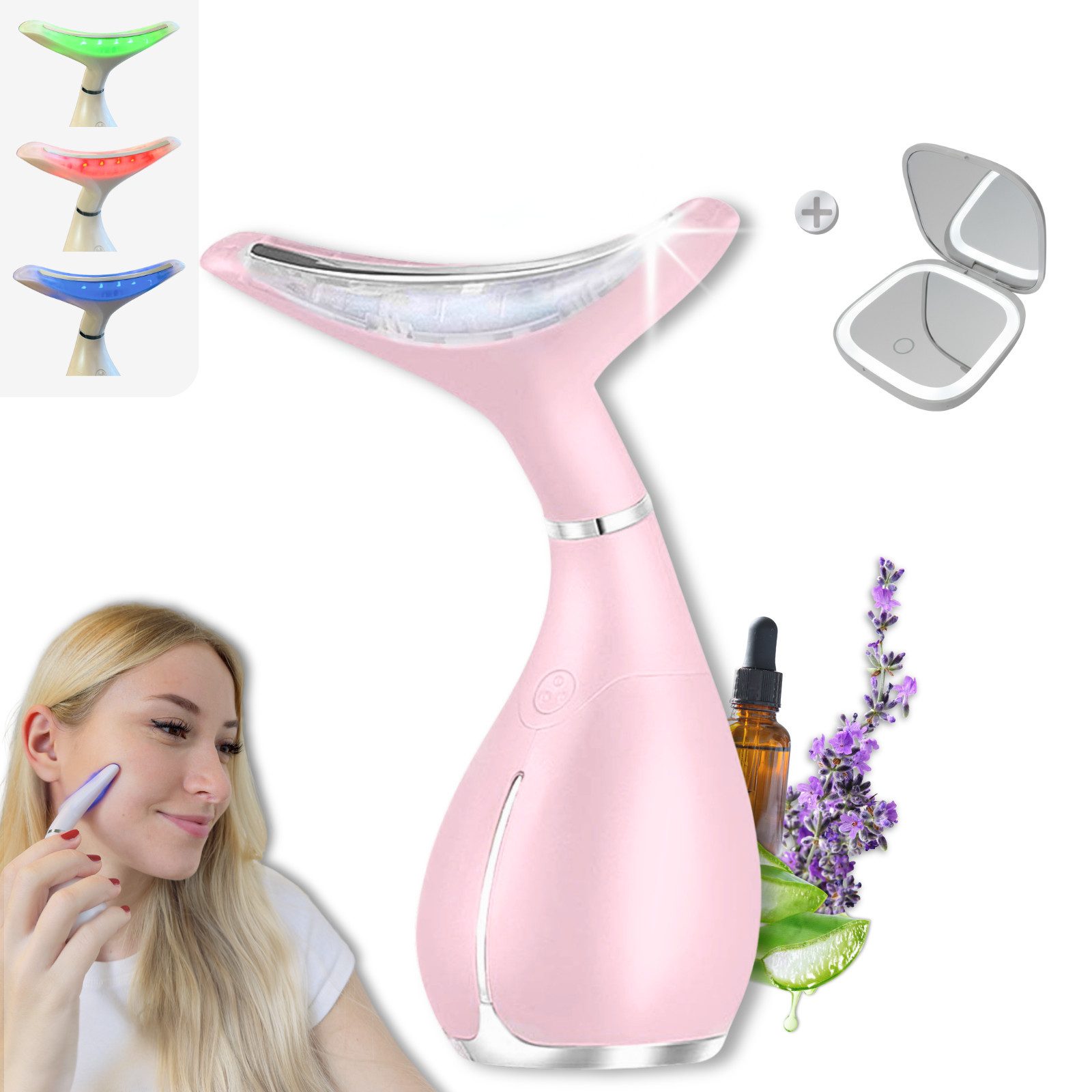 Winch Gesichtsmassagegerät Beauty Deluxe [Neuheit] Gegen Falten, LED, EMS, Anti-Aging Wunder, 3 Modi, mit LED-Spiegel, perfekt als Geschenk, Anti Aging, Vibration, LED, Wärme/Kälte für strahlende Haut + Spiegel