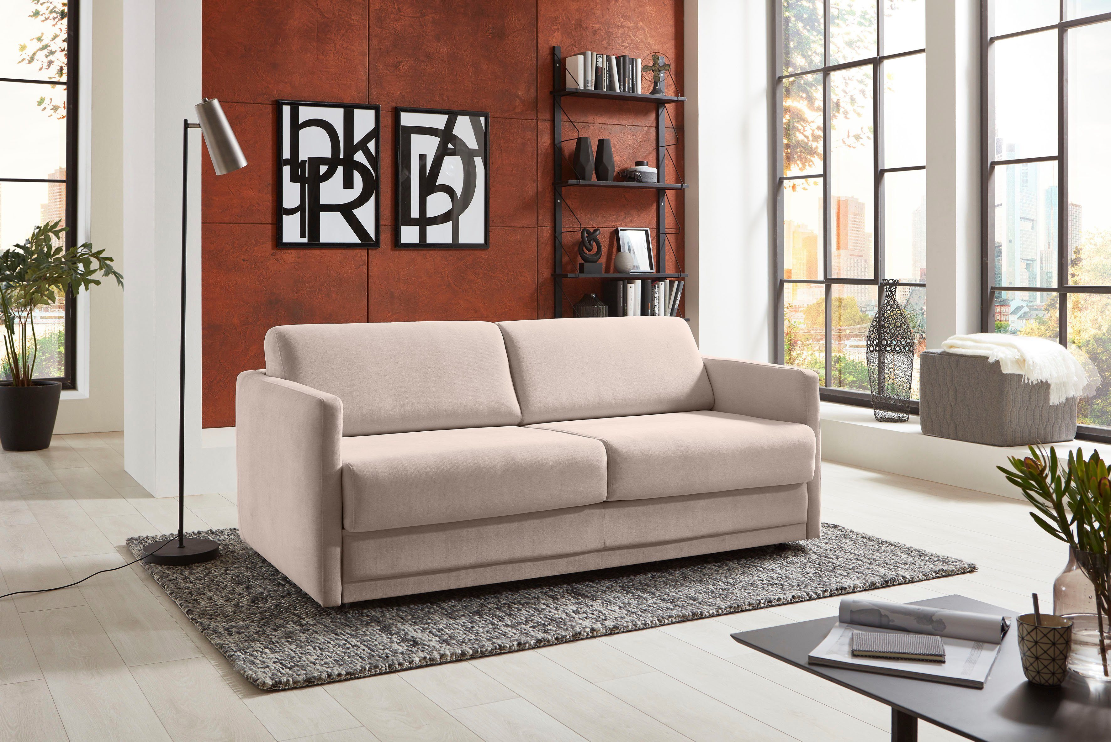 Places of Style Schlafsofa Limone, für Dauerschläfer geeignet inklusive hochwertige Matratze beige