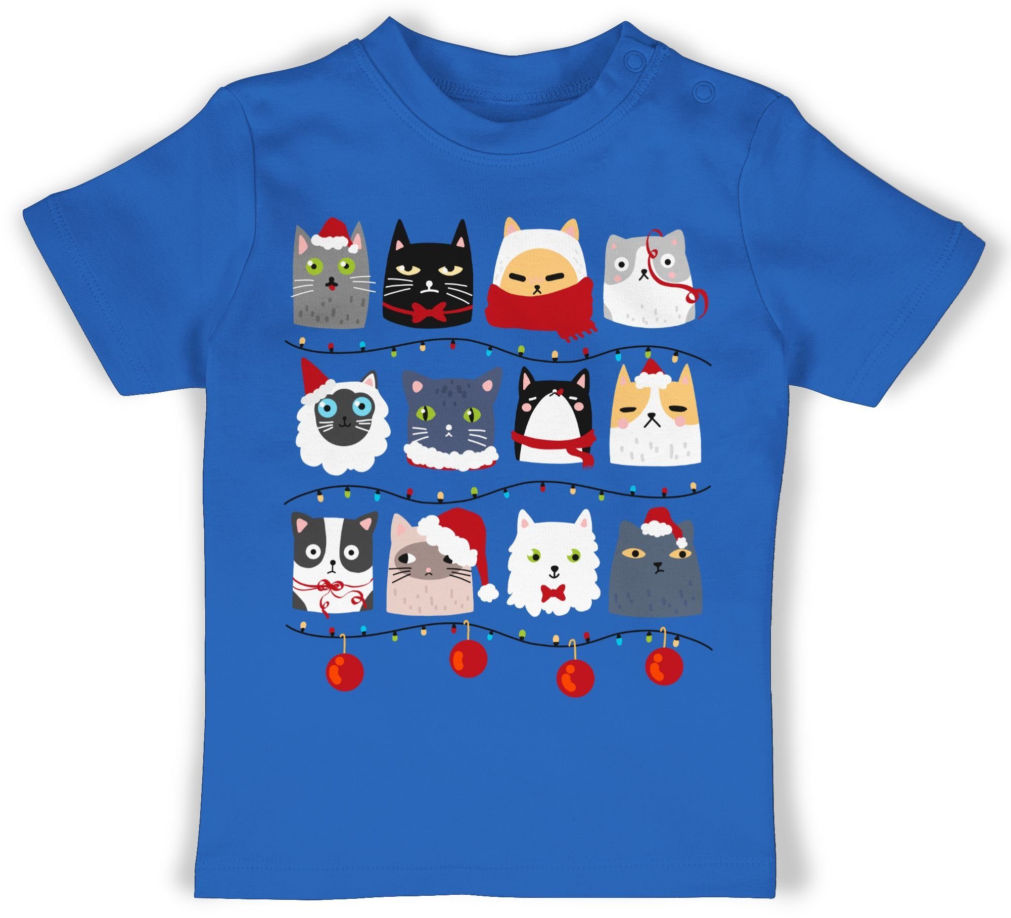 Weihnachten 1 Shirtracer Weihnachten Katzen Royalblau T-Shirt Baby zu Kleidung
