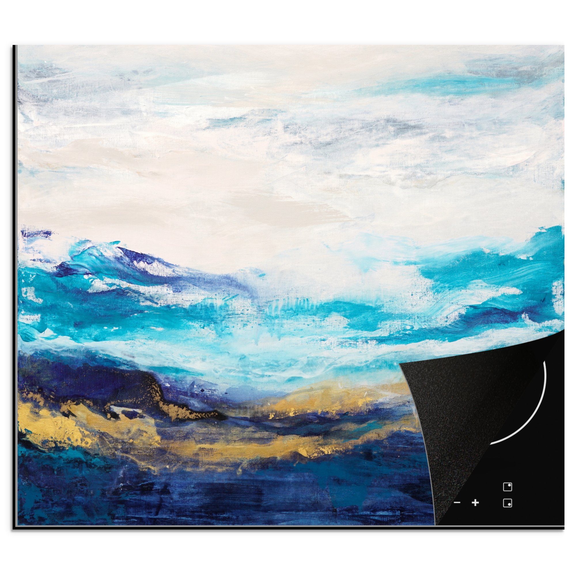 MuchoWow Herdblende-/Abdeckplatte Blau - Malerei - Abstrakt - Farbe, Vinyl, (1 tlg), 60x52 cm, Mobile Arbeitsfläche nutzbar, Ceranfeldabdeckung