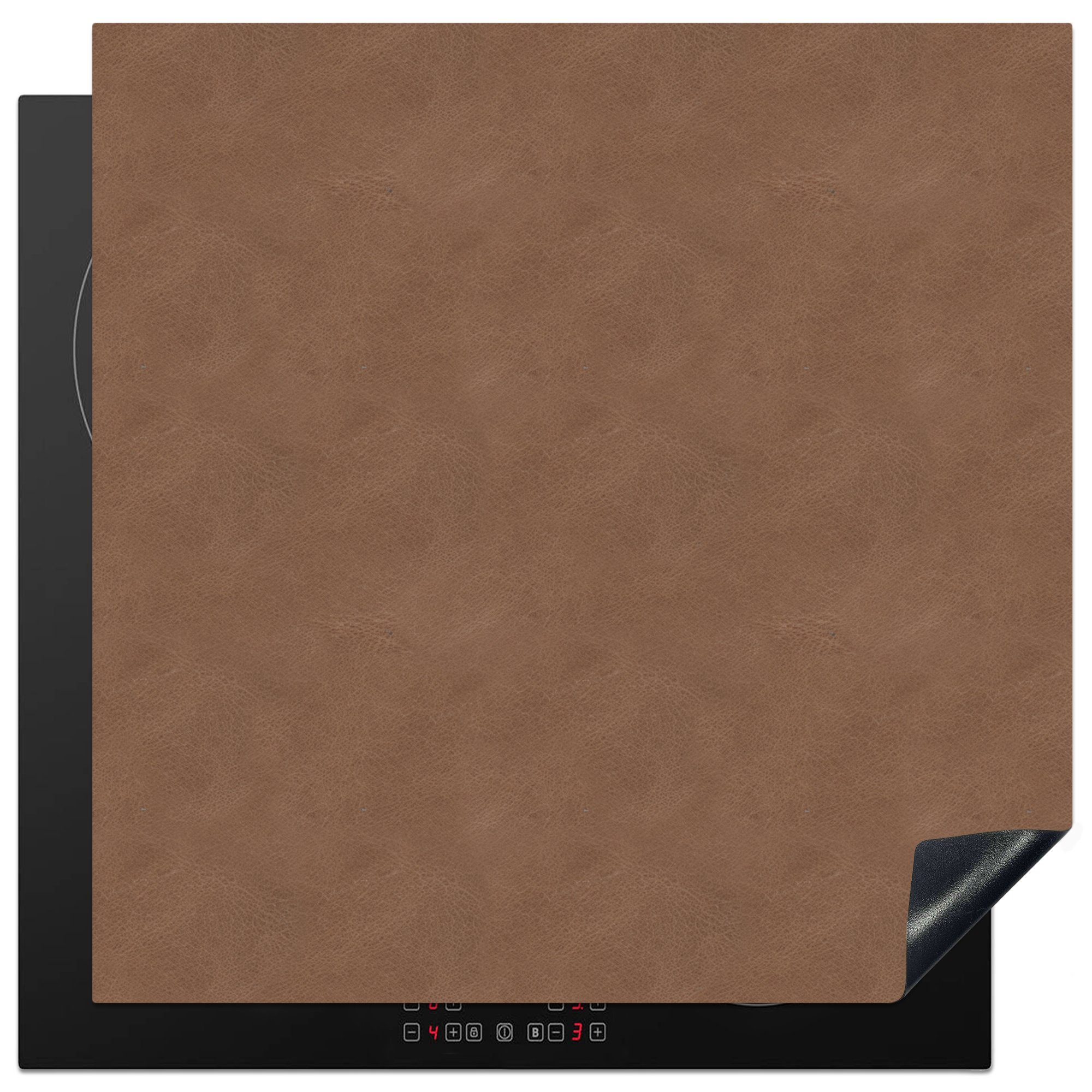 MuchoWow Herdblende-/Abdeckplatte Induktionsschutz - Leder - Braun - Tiere, Vinyl, (1 tlg), 78x78 cm, Ceranfeldabdeckung, Arbeitsplatte für küche