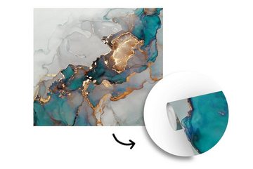MuchoWow Fototapete Blau - Marmor - Gold, Matt, bedruckt, (4 St), Vliestapete für Wohnzimmer Schlafzimmer Küche, Fototapete