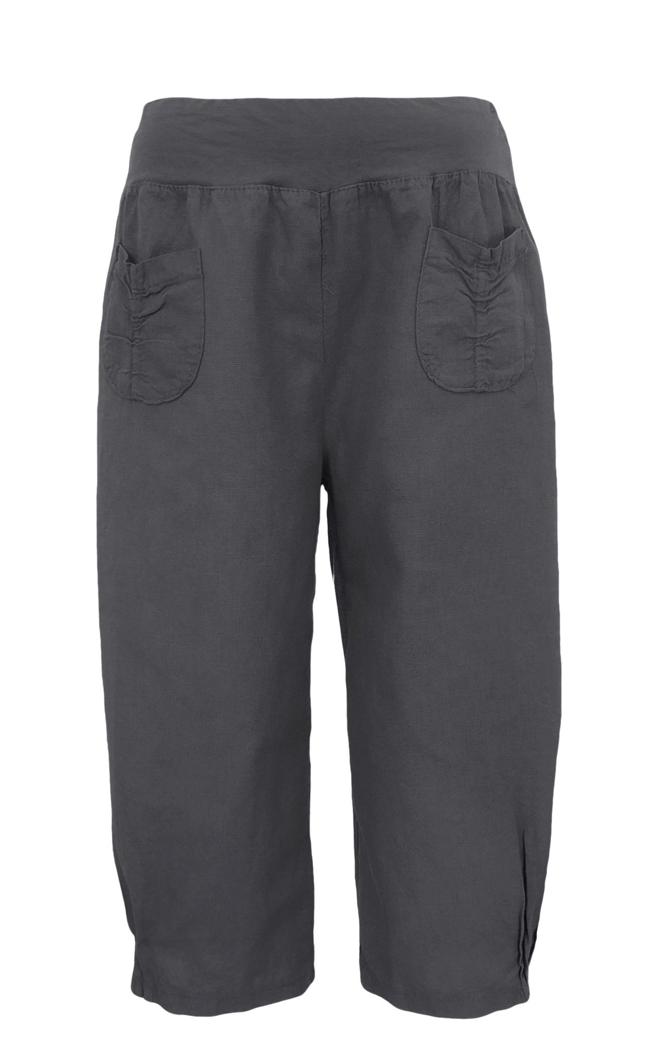 Aurela Damenmode Leinenhose Leinenhose Damen kurze Sommerhose Leinen Bermuda elastischer Gummizug, modische Sommer Farben, auch in großen Größen erhältlich Anthrazit