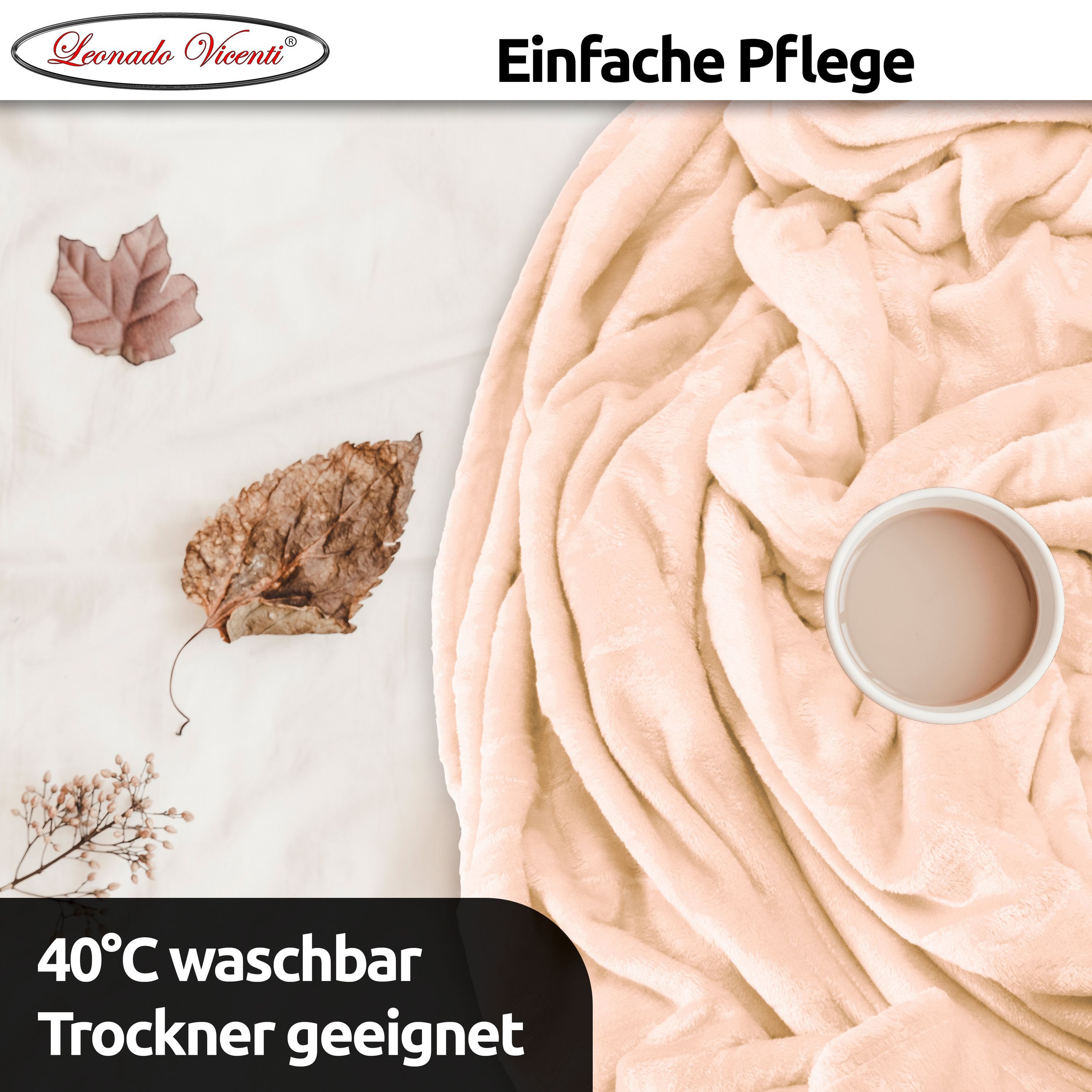 Wohndecke kuschelig warm 150x200, 220x240 oder 270x230, Leonado Vicenti, Kuscheldecke flauschig weich, Einfarbig