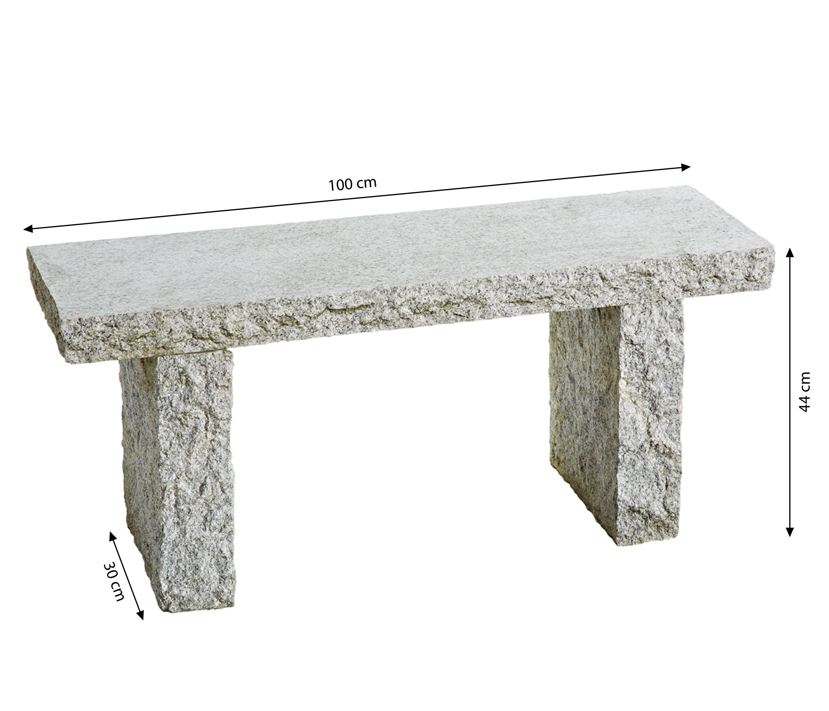 Dehner Gartenbank 2-Sitzer, 100 x 30 x 44 cm, Granit, grau, Sitzfläche und Füße aus massivem Granit