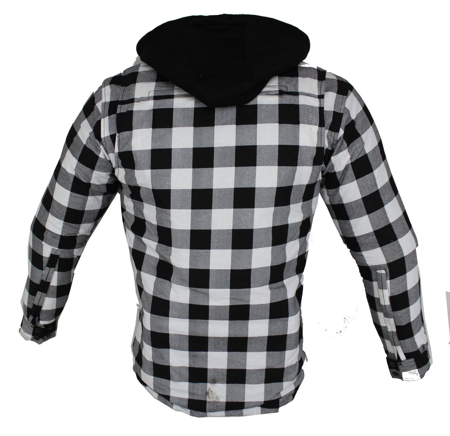 Alpha Speeds Motorradjacke Flanell-Holzfäller Motorrad KEV ARAMID Lumber Biker Hemd PRO Weiß (Wasserdicht & Winddicht & Atmungsaktiv + wasserdichte Reißverschlüsse) mit abnehmbare Kapuze & Innenjacke, All Season, inklusive Protektoren