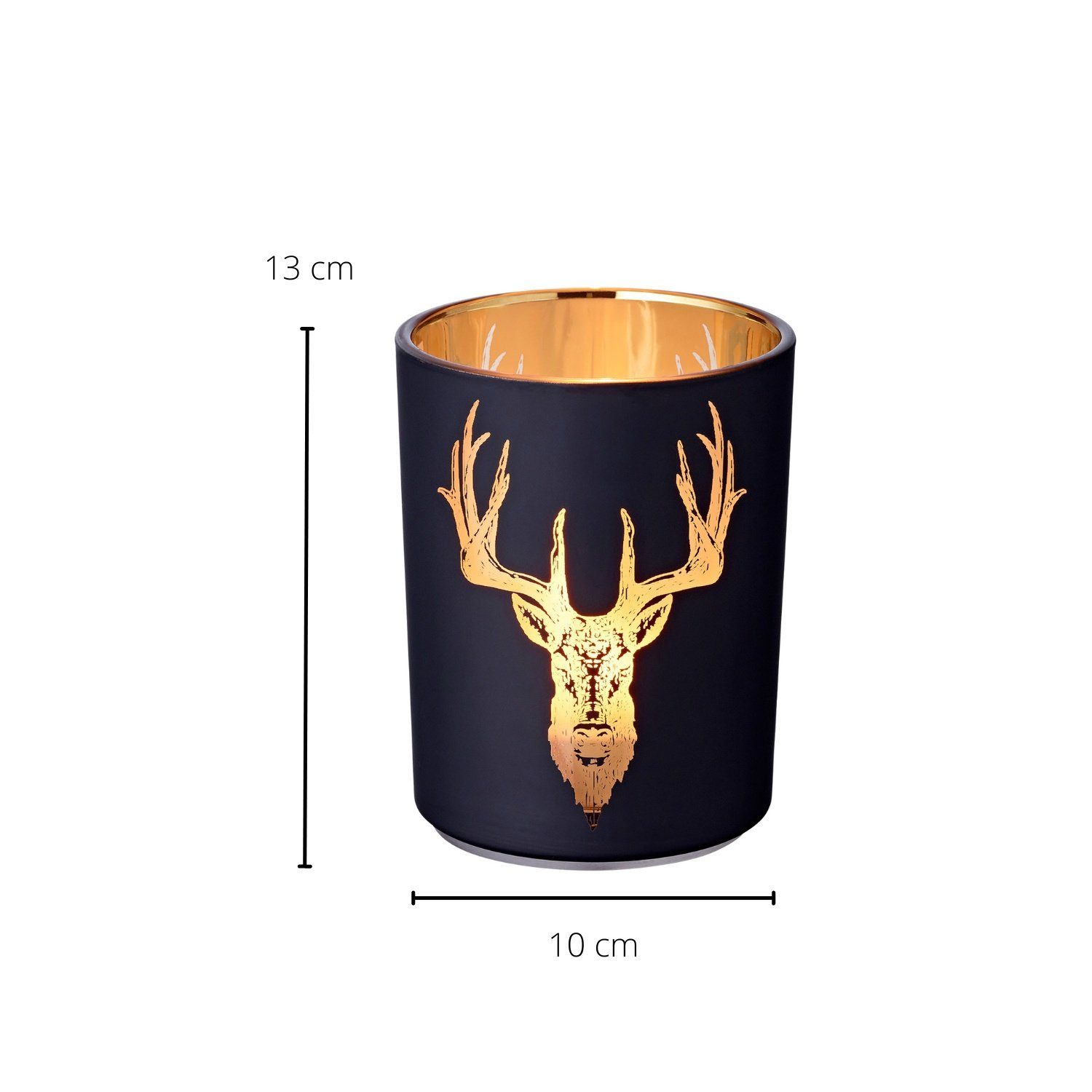 EDZARD Windlicht Lio, Höhe 13 cm, Ø 10 cm, Kerzenhalter mit Hirsch-Motiv in Gold-Optik