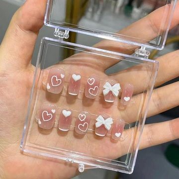 JOHNRAMBO Kunstfingernägel Künstliche Nails Handgefertigte Fingernägel Rosa Schmetterling