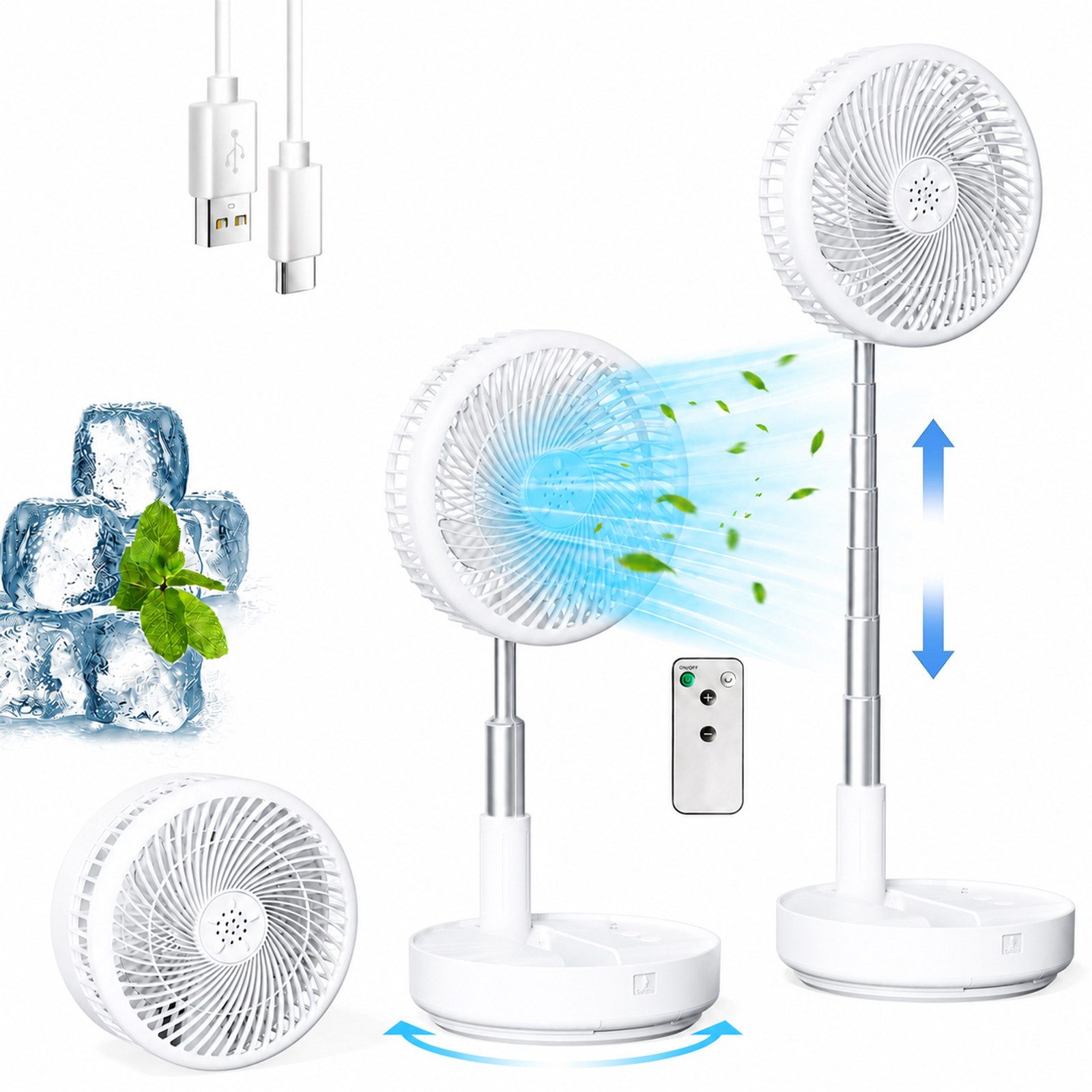 MOPUEA Standventilator Akku-Standventilator Faltbar Höhenverstellbar Fernbedienung