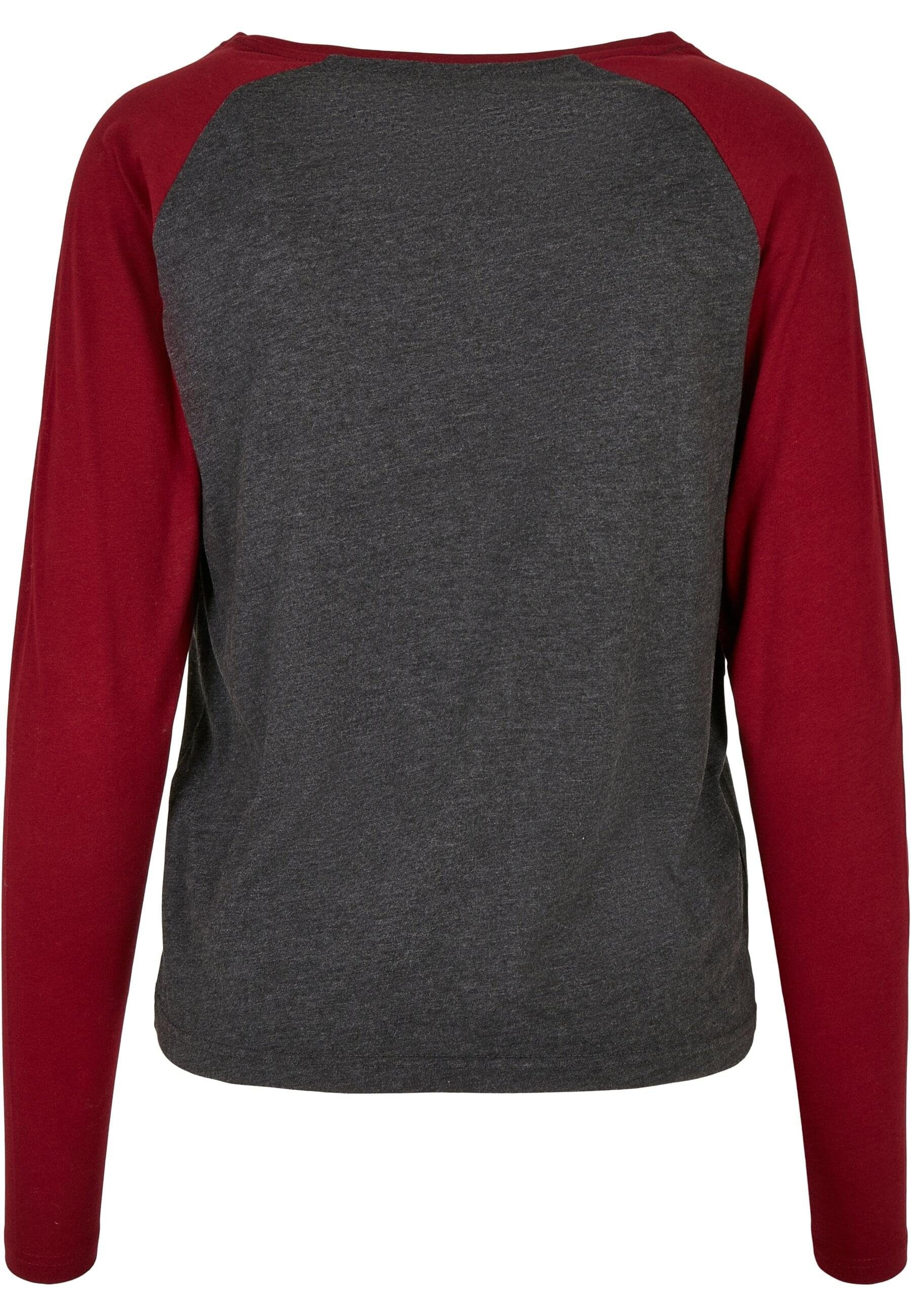 URBAN CLASSICS Langarmshirt Damen Ladies Longsleeve (1-tlg) Raglan charcoal/burgundy Contrast