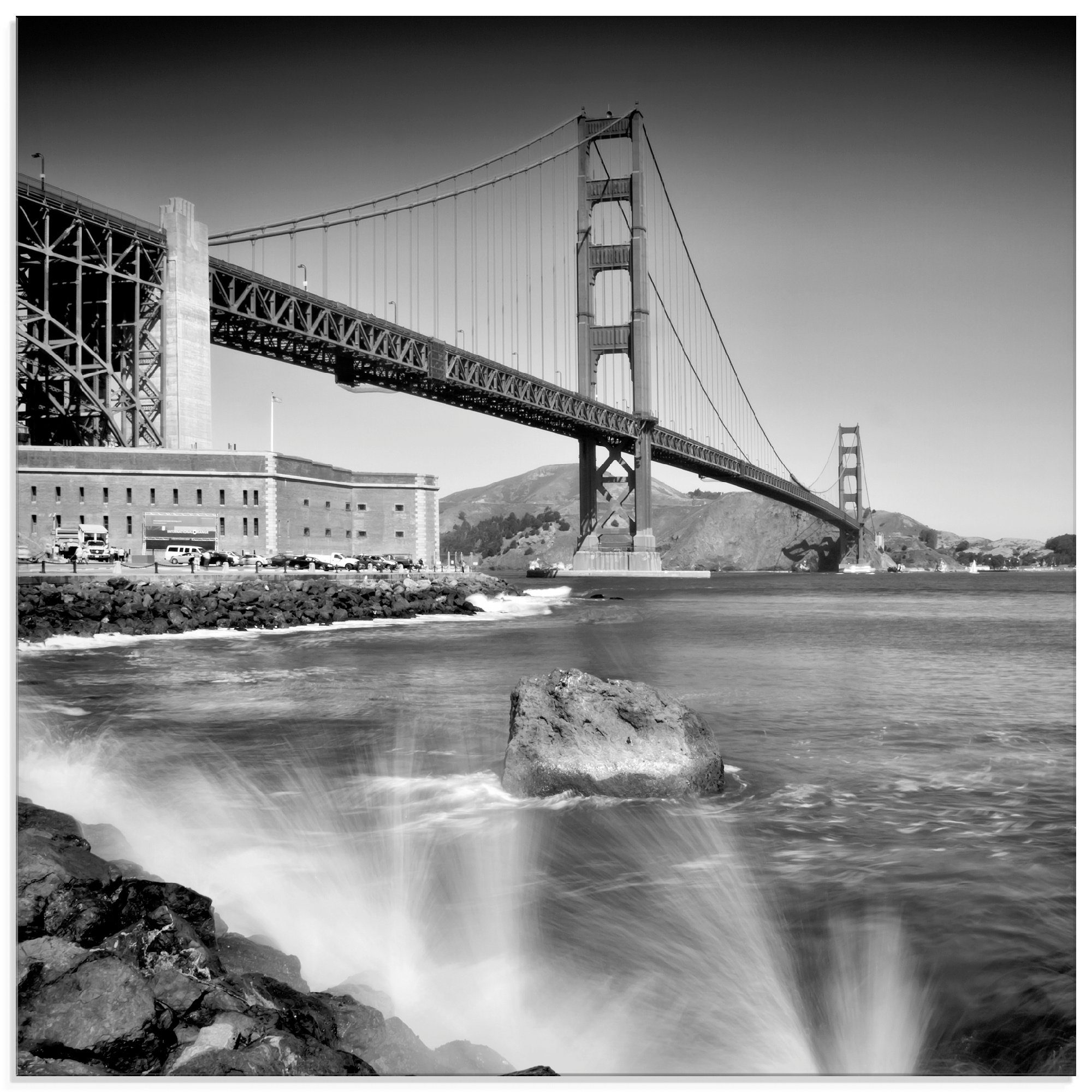 Artland Glasbild Golden Gate Bridge mit Brandung, Amerika (1 St), in verschiedenen Größen