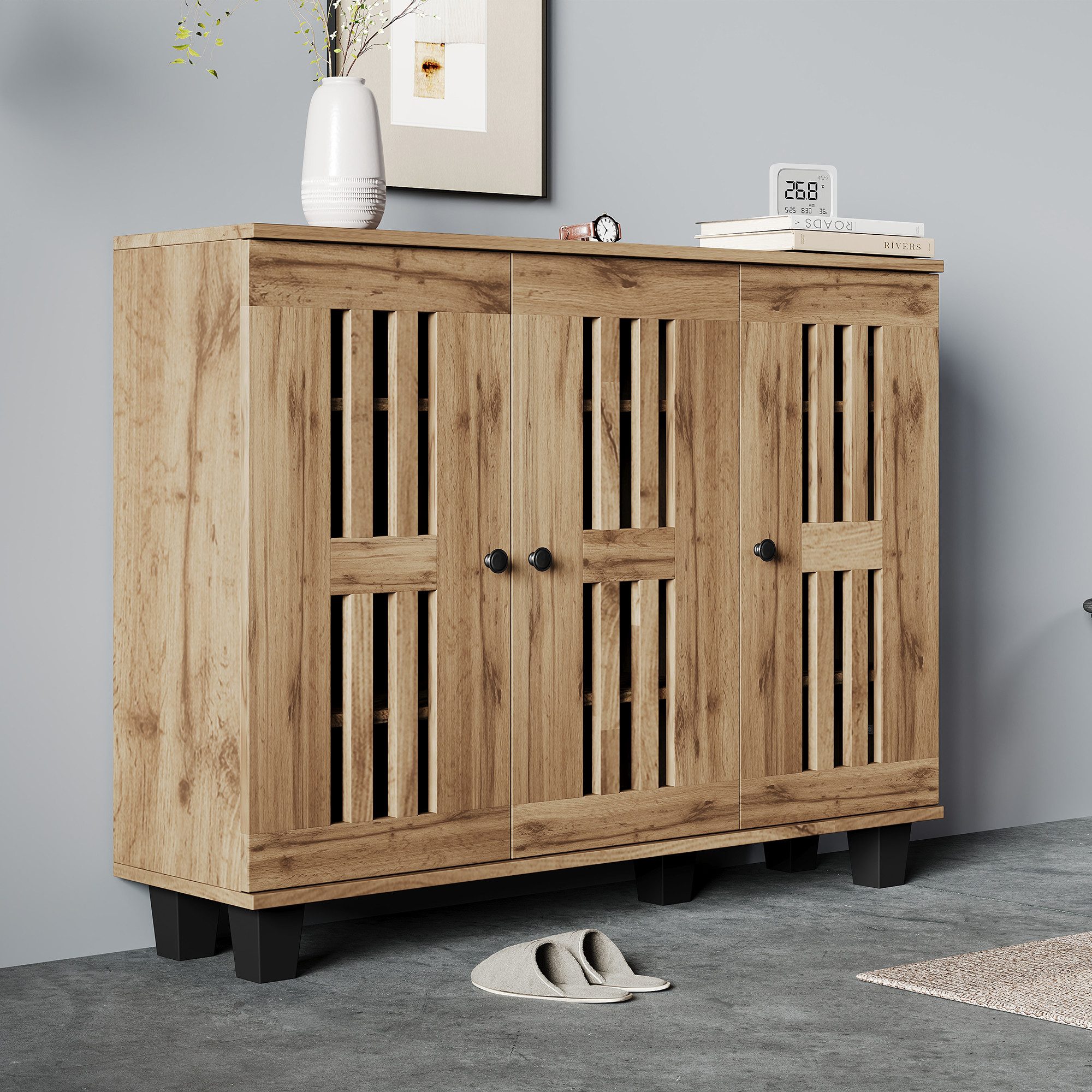 HAUSS SPOLE Wohnzimmer-Set mit 3 Türen, 8 Ablagefächer für Wohnzimmer, Schlafzimmer, Büro, (Kommode, Anrichte, Lagerschrank, 1-St., 120*32*92CM), 8 unterteilte Ablagefächer