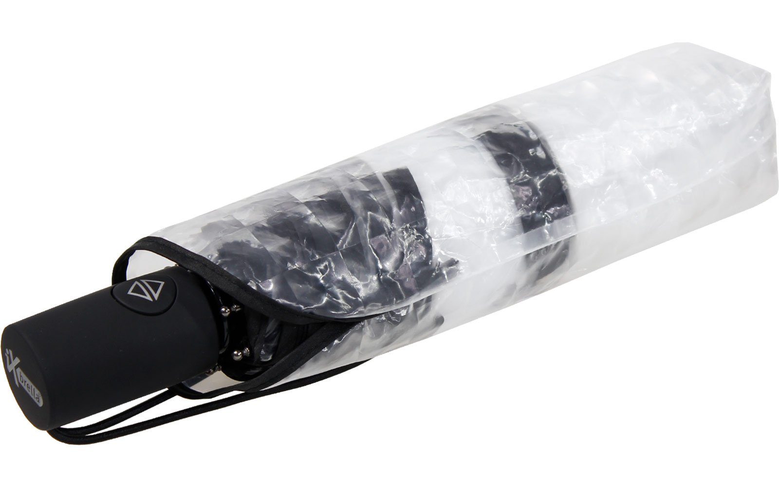 Lens-Effekt, rot Minischirm transparent-schwarz in Transparent iX-brella mit weiß, schwarz Automatik Taschenregenschirm und