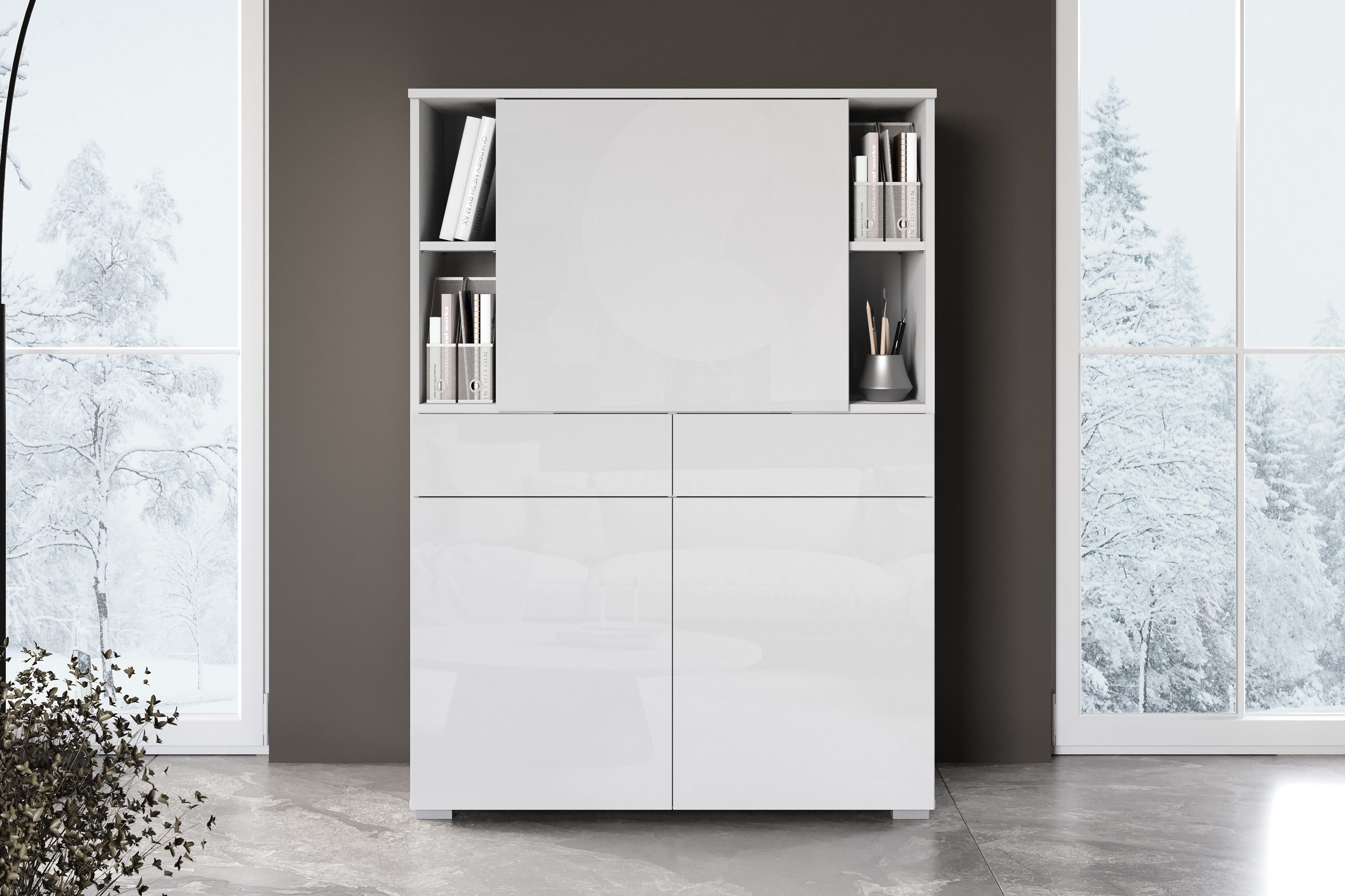 OTTO home Sekretär Paris, Moderner Sekretär mit klappbarer Arbeitsfläche (1 St), 2 Schubladen, Push-to-Open und verstellbare Einlegeböden