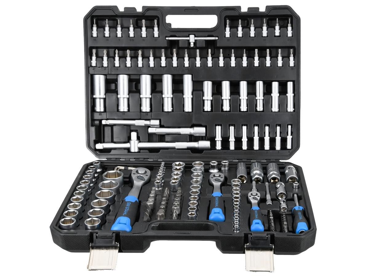 SW-STAHL Steckschlüssel 171-tlg. (07630L) (Packung), CRV-Stahl, Sechskant, DIN, Ratschen & Bits im Koffer kompakte Bauform